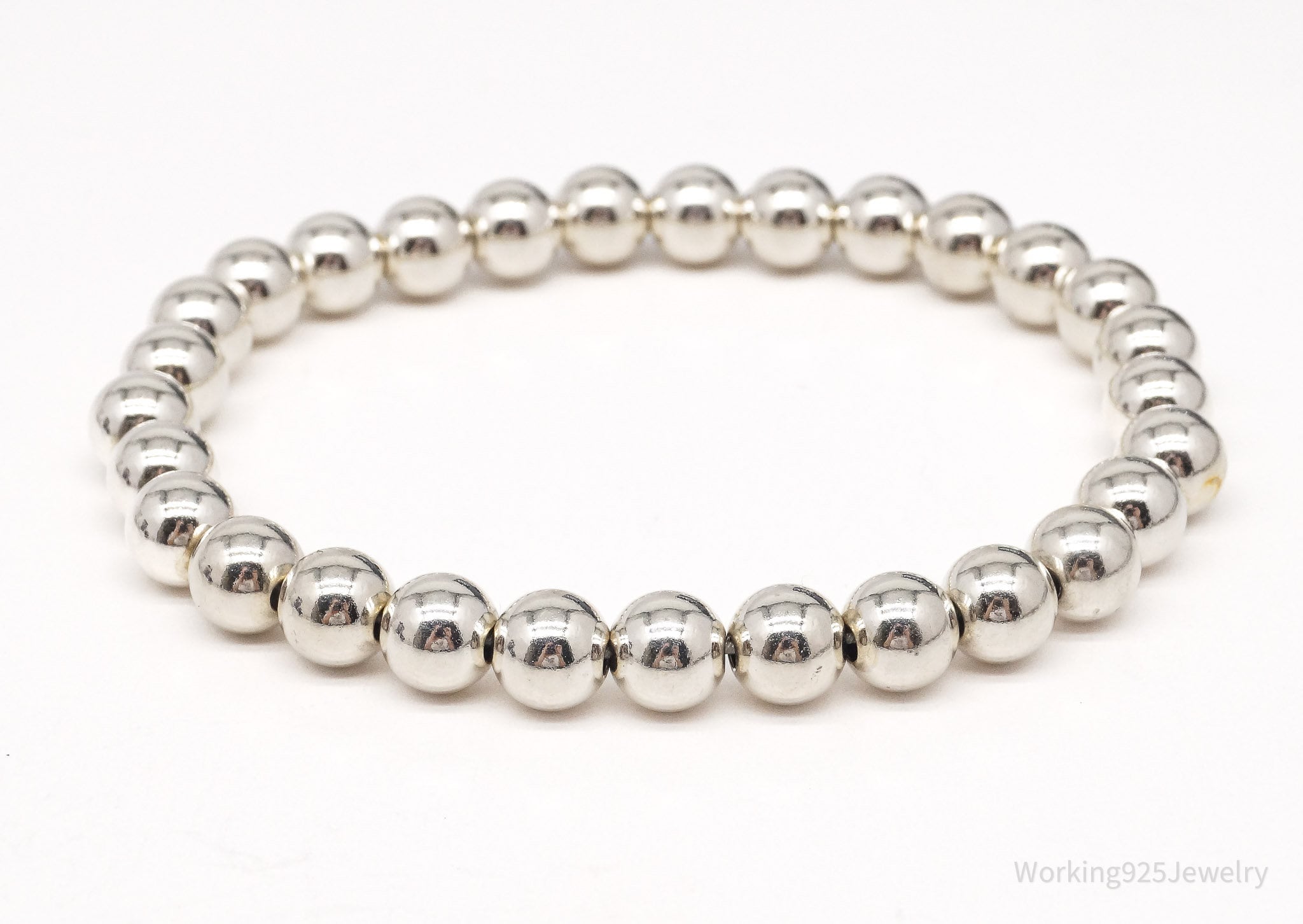 Vintage Ball Beaded Silver Elastic Bracelet