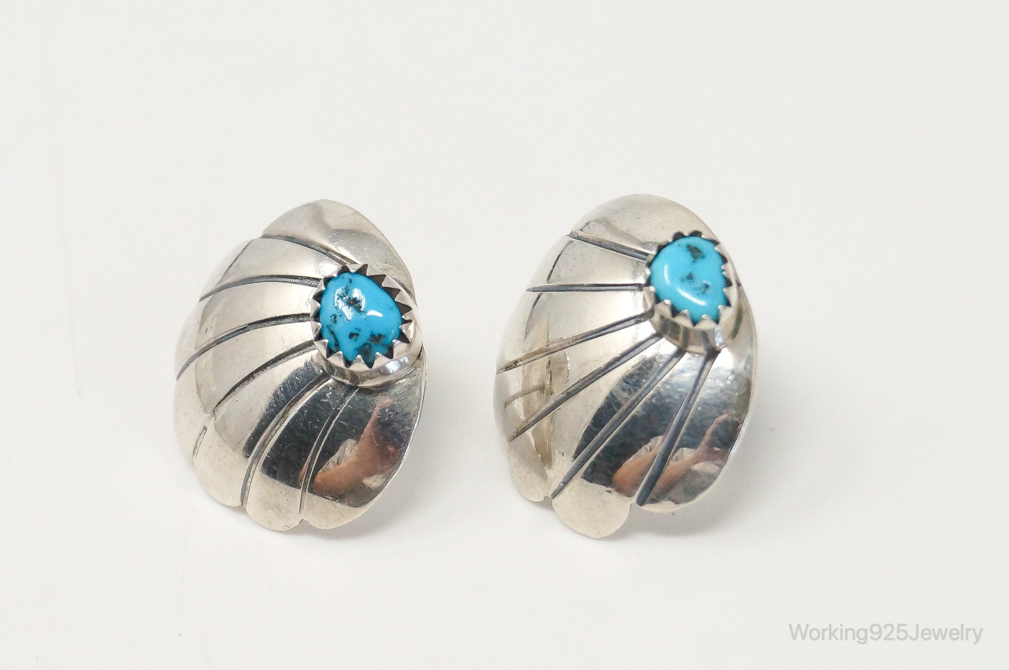 Vintage Native American Turquoise Unsigned Sterling Silver Earrings