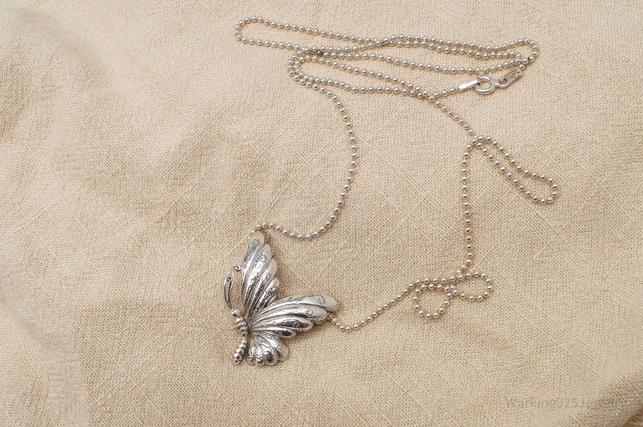 Vintage Butterfly Sterling Silver Necklace 24"