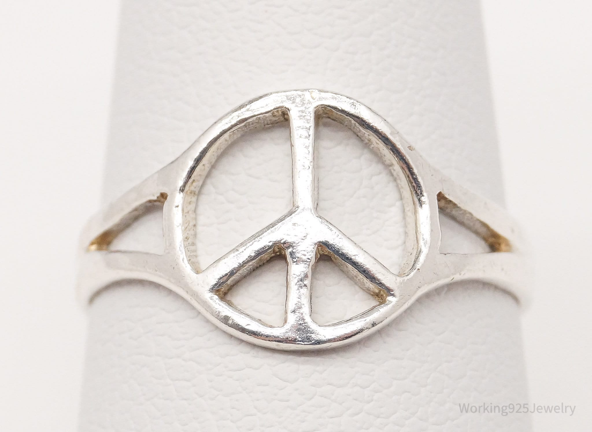 Vintage Peace Sign Sterling Silver Ring - Size 6.5