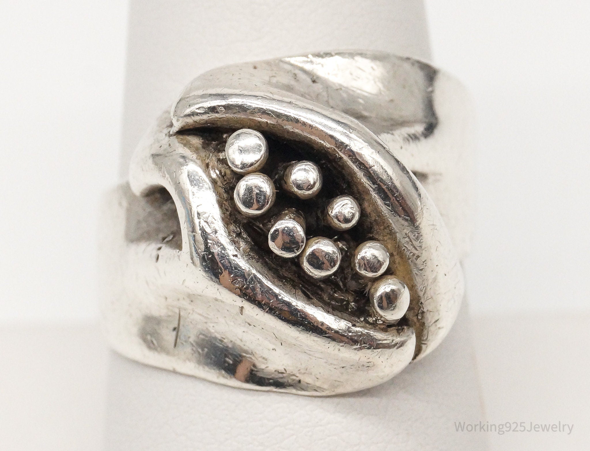 Vintage Rare Modernist Silver Ring - Size 8.5