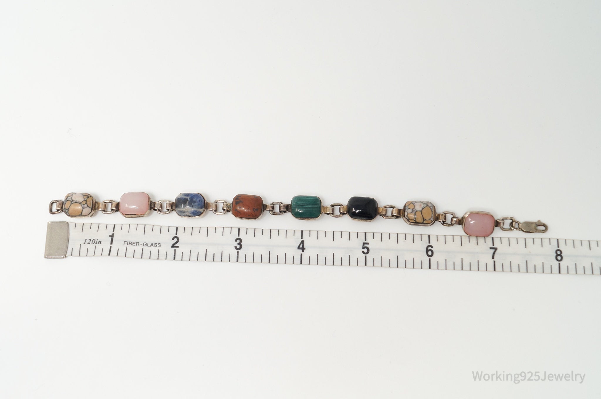 Vintage Mexico Multi Gem Sterling Silver Bracelet