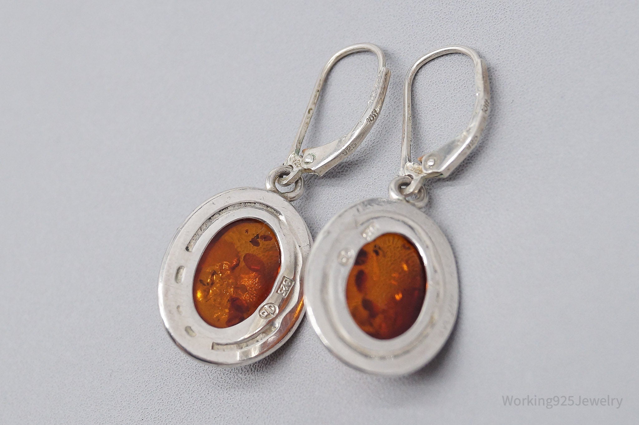 Vintage Amber Modernist Sterling Silver Earrings