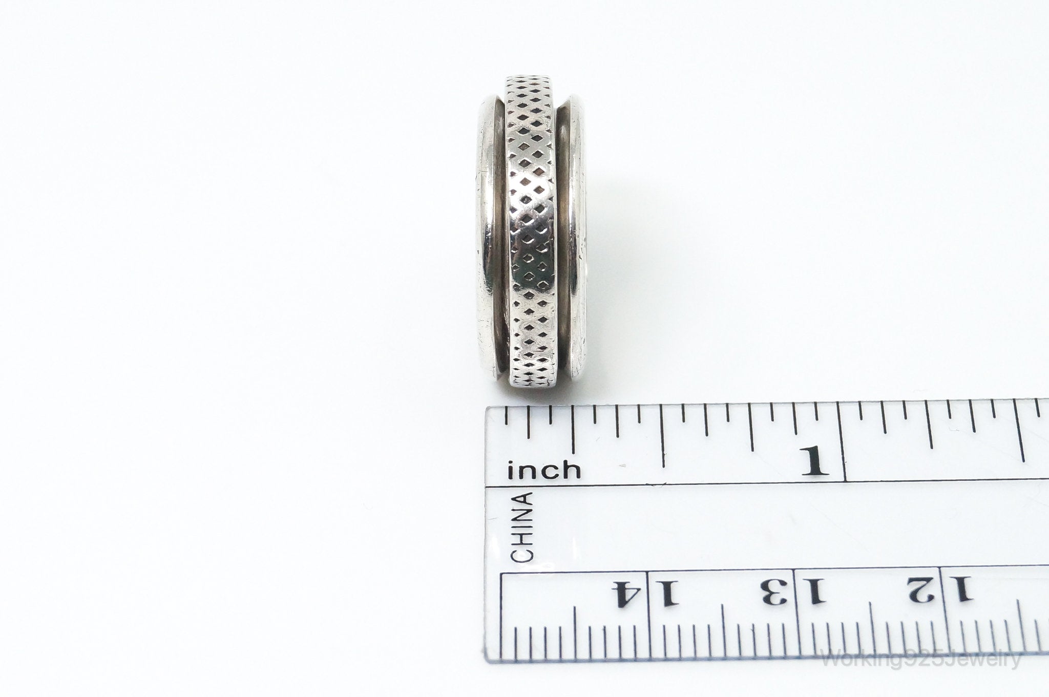 Vintage Modern Design Sterling Silver Spinner Band Ring - Size 6.75