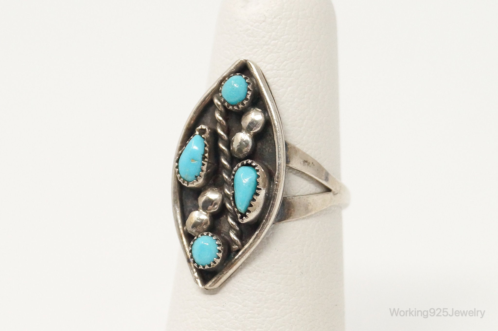 Vintage Native American Turquoise Unsigned Sterling Silver Ring - Size 4.75