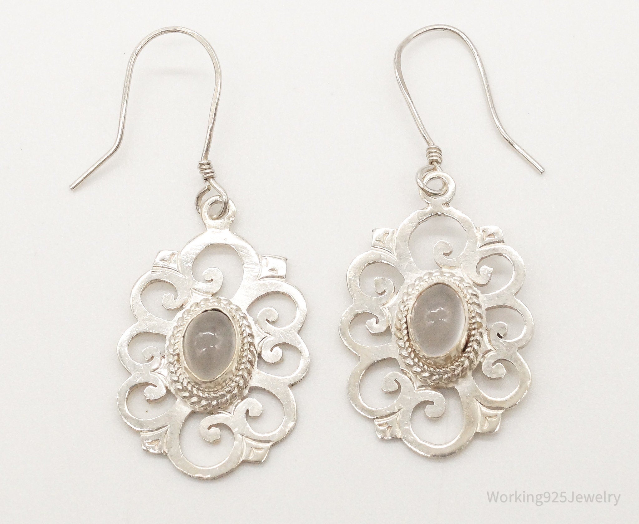 Vintage Moonstone Bali Style Sterling Silver Earrings