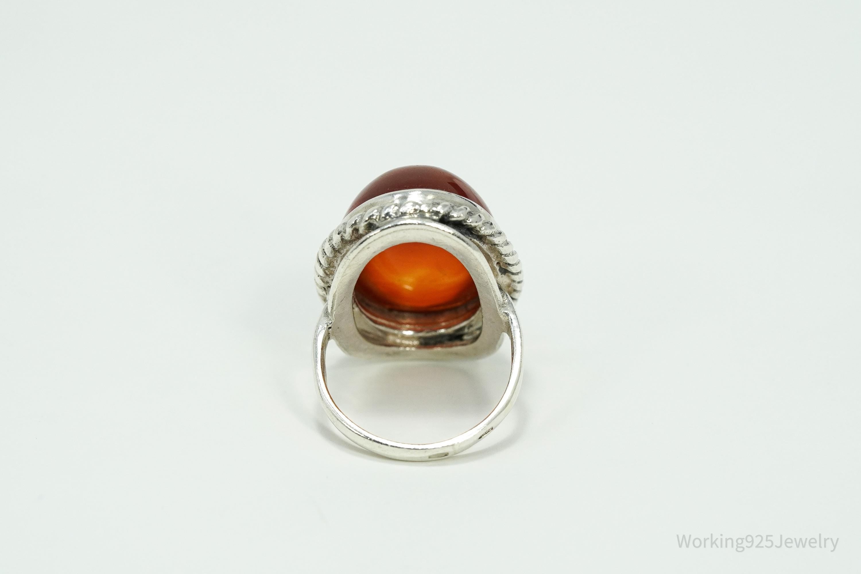 Rare Vintage Large Carnelian Sterling Silver Russian Ring Size 6