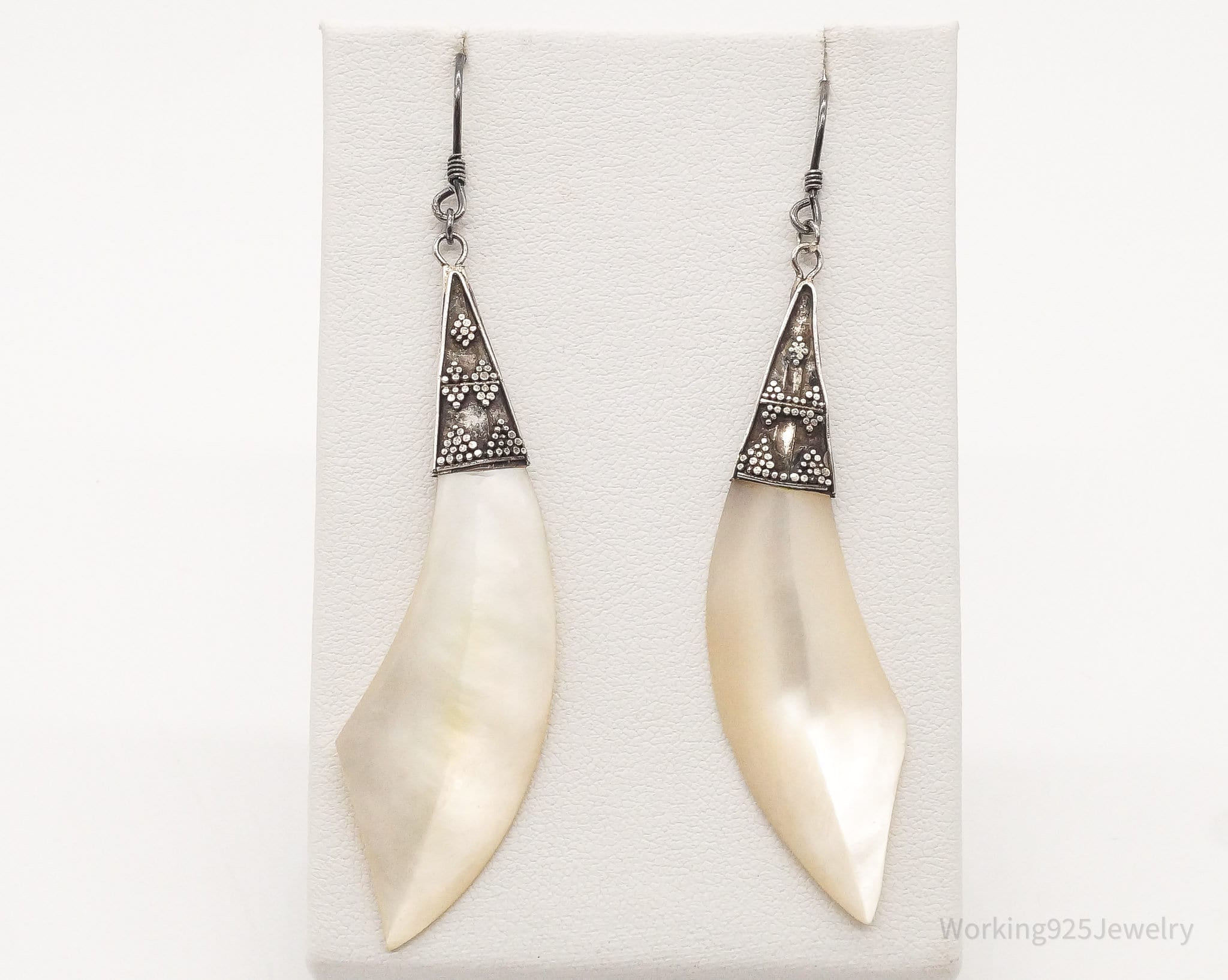 Vintage Large Mother Of Pearl Sterling Silver Earrings