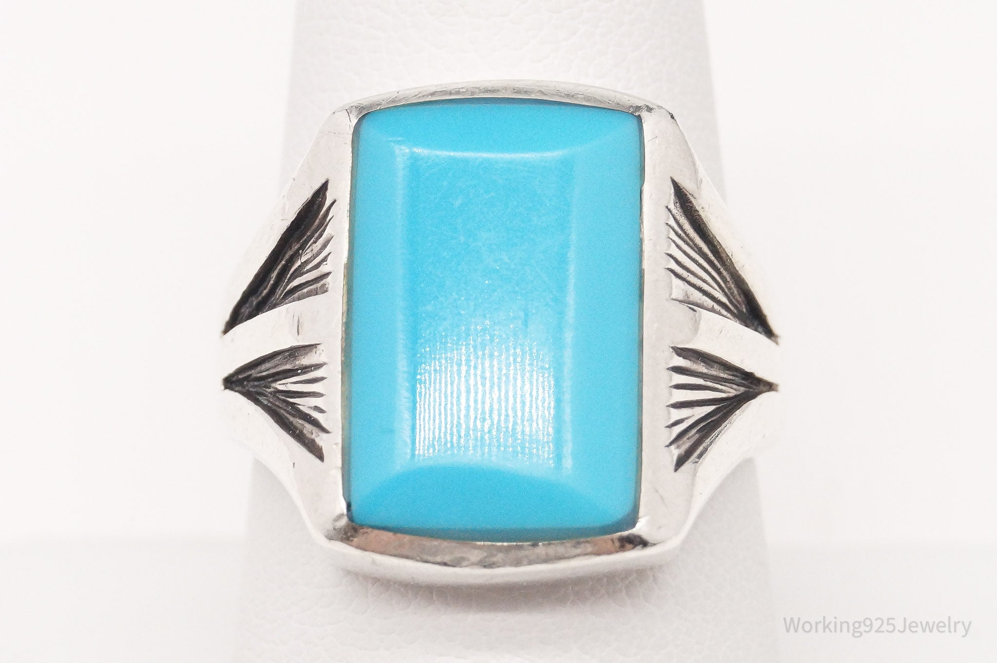 Vintage Native American Blue Turquoise Sterling Silver Ring - Size 8.5