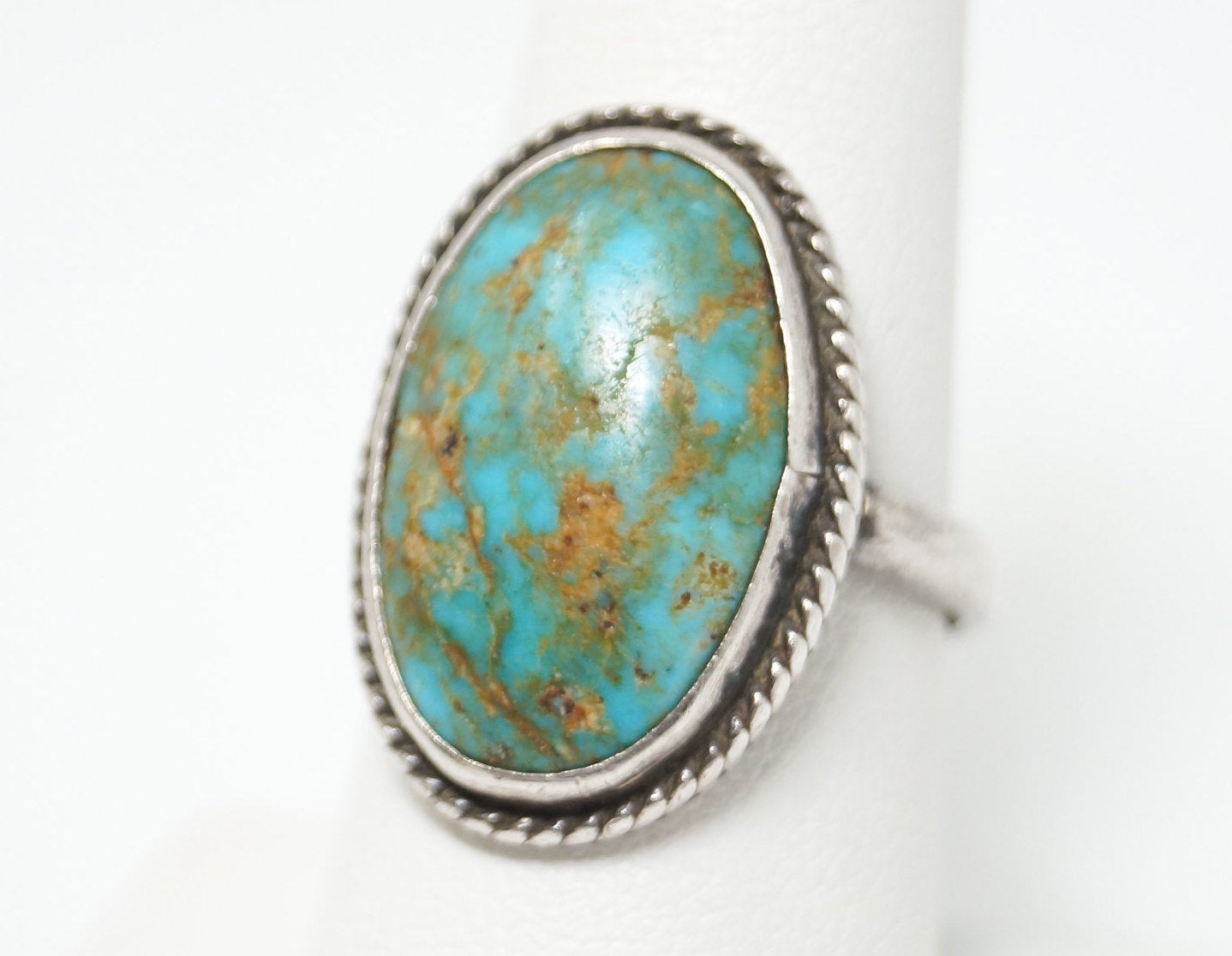 Vintage Native American Turquoise Unsigned Sterling Silver Ring - Sz 8.5