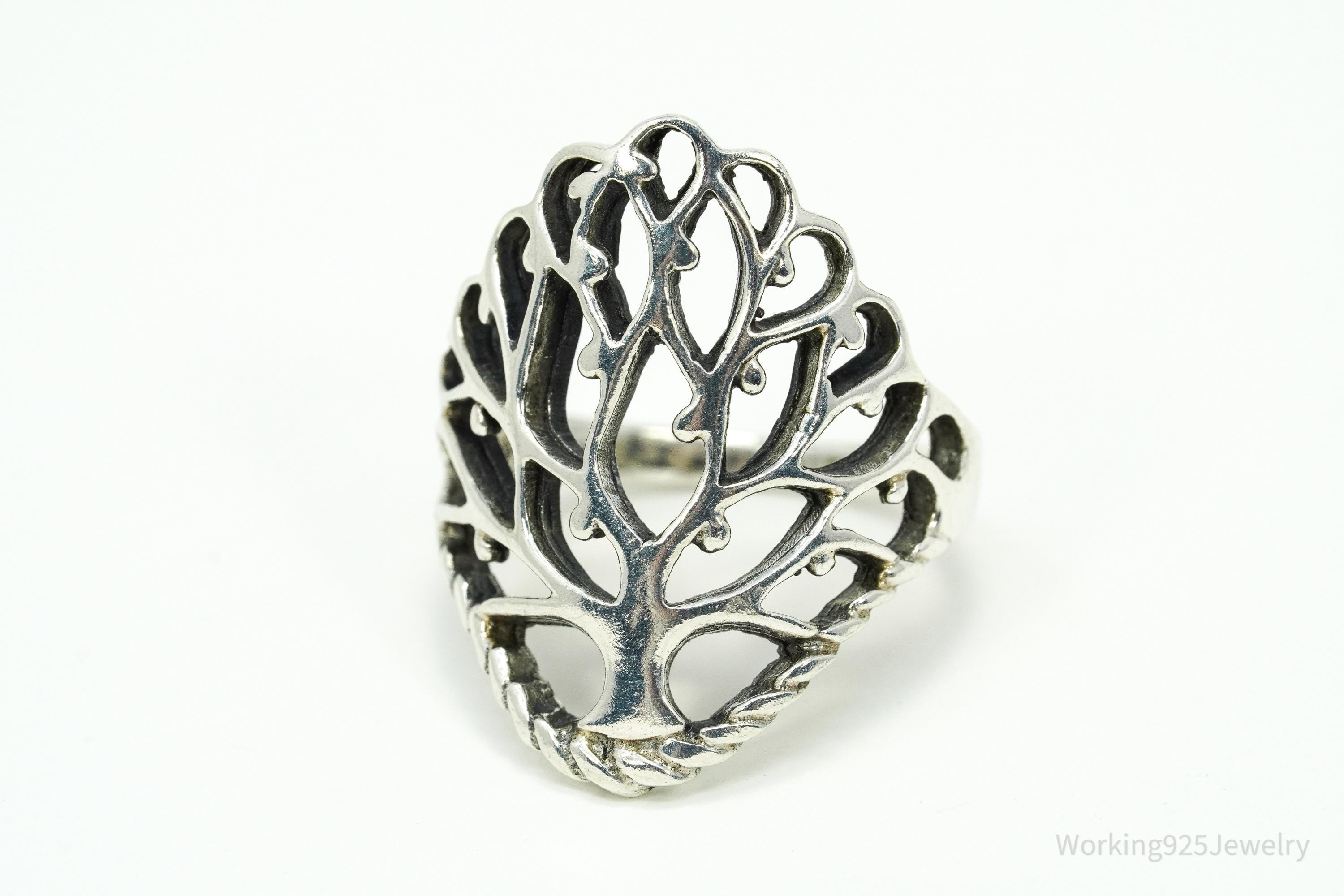 Vintage Tree Of Life Sterling Silver Ring - Size 8.25