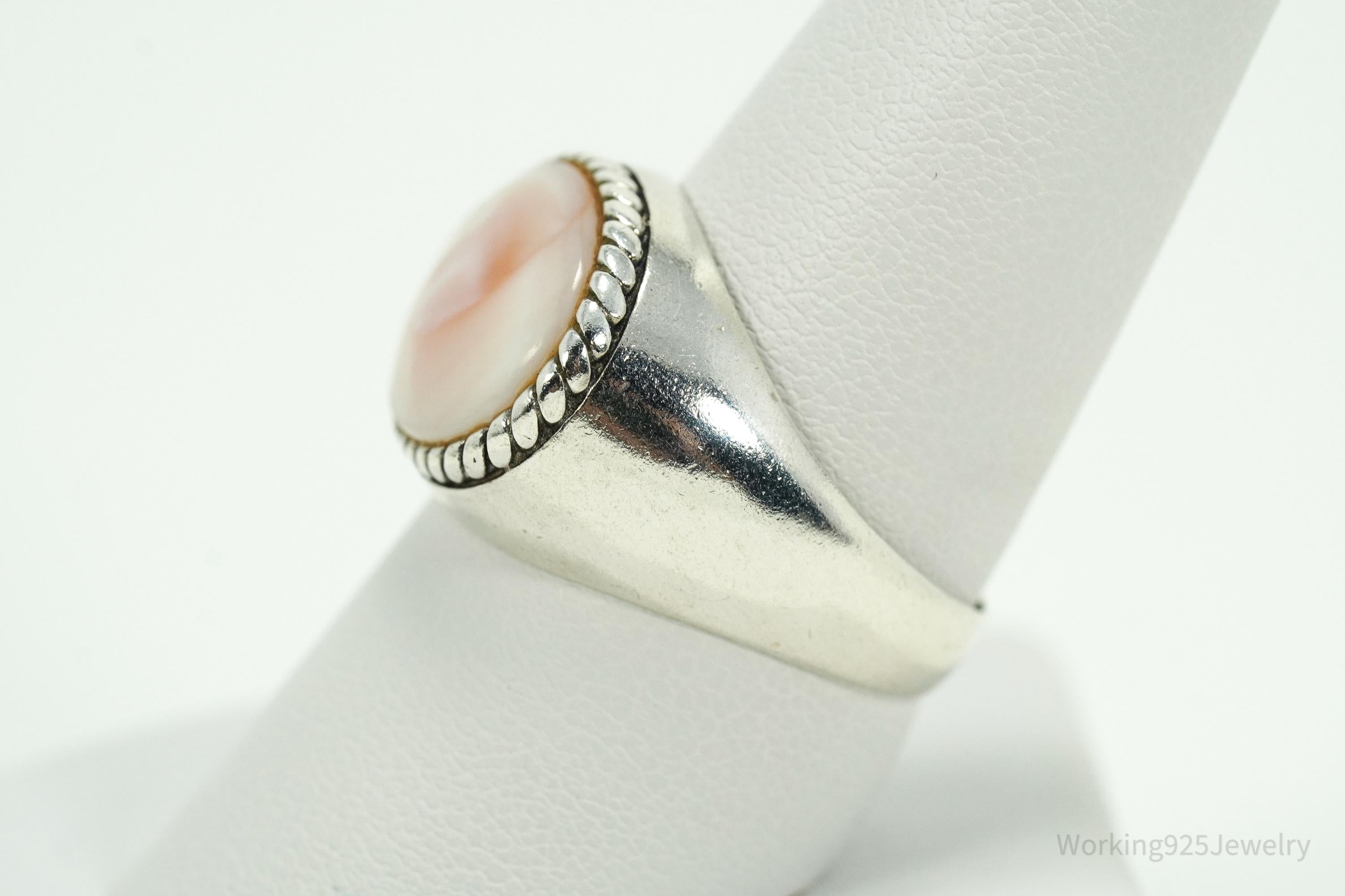 Vintage Pink Mother Of Pearl Sterling Silver Ring - Size 9