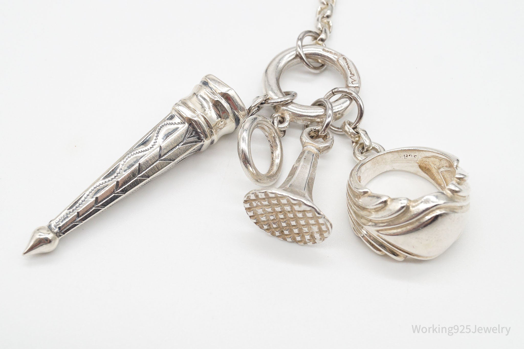 Vintage David Navarro Antique Sterling Silver Charm Chatelaine Keychain Pendant