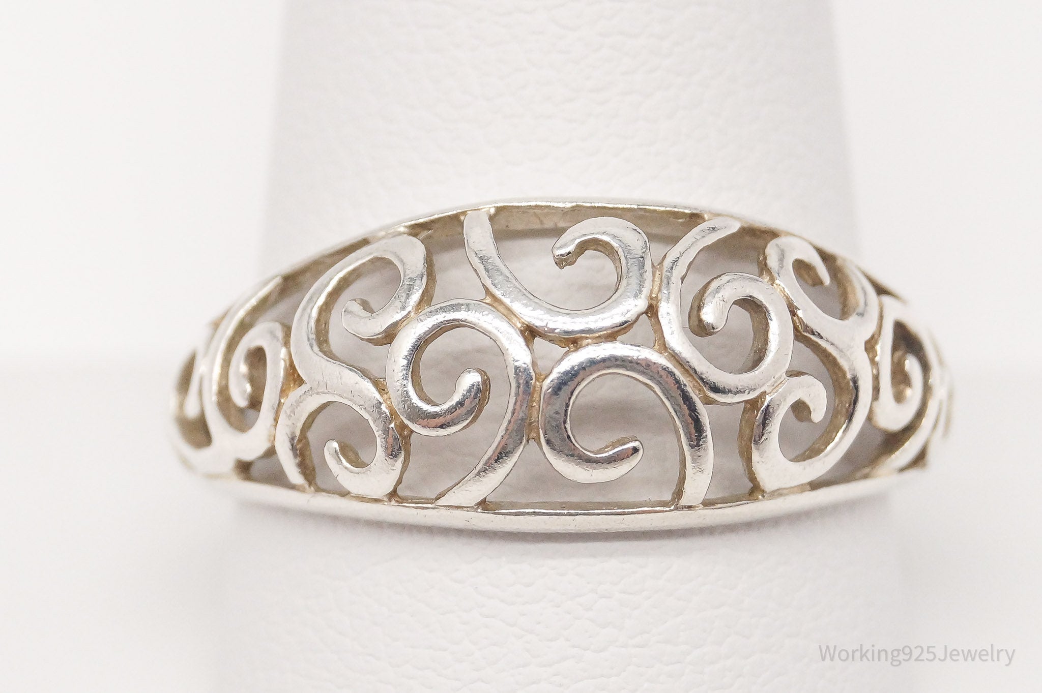 Vintage NV Scrolls & Swirls Openwork Sterling Silver Ring - Size 11