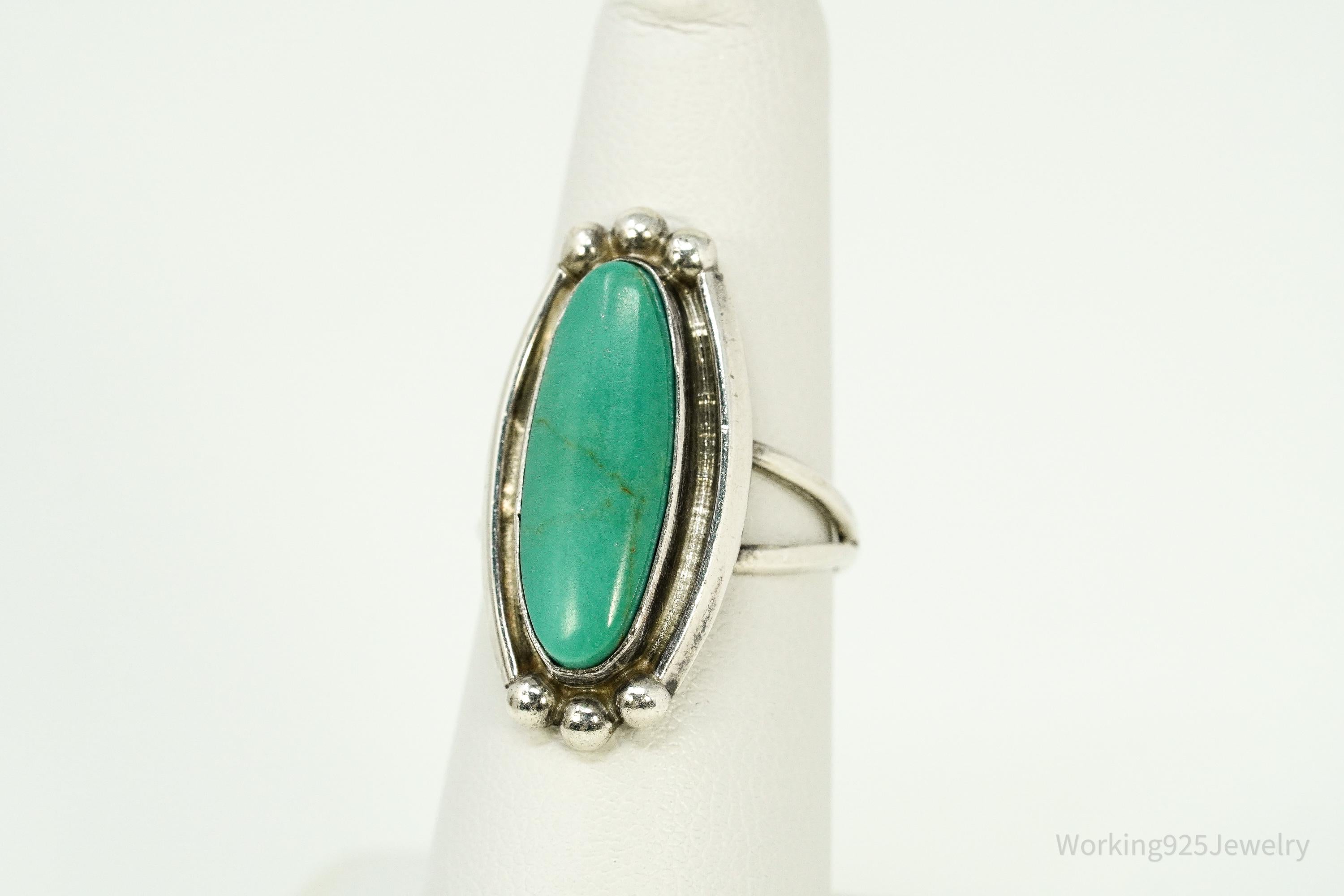 Vintage Native American Turquoise Sterling Silver Ring - Size 6.75