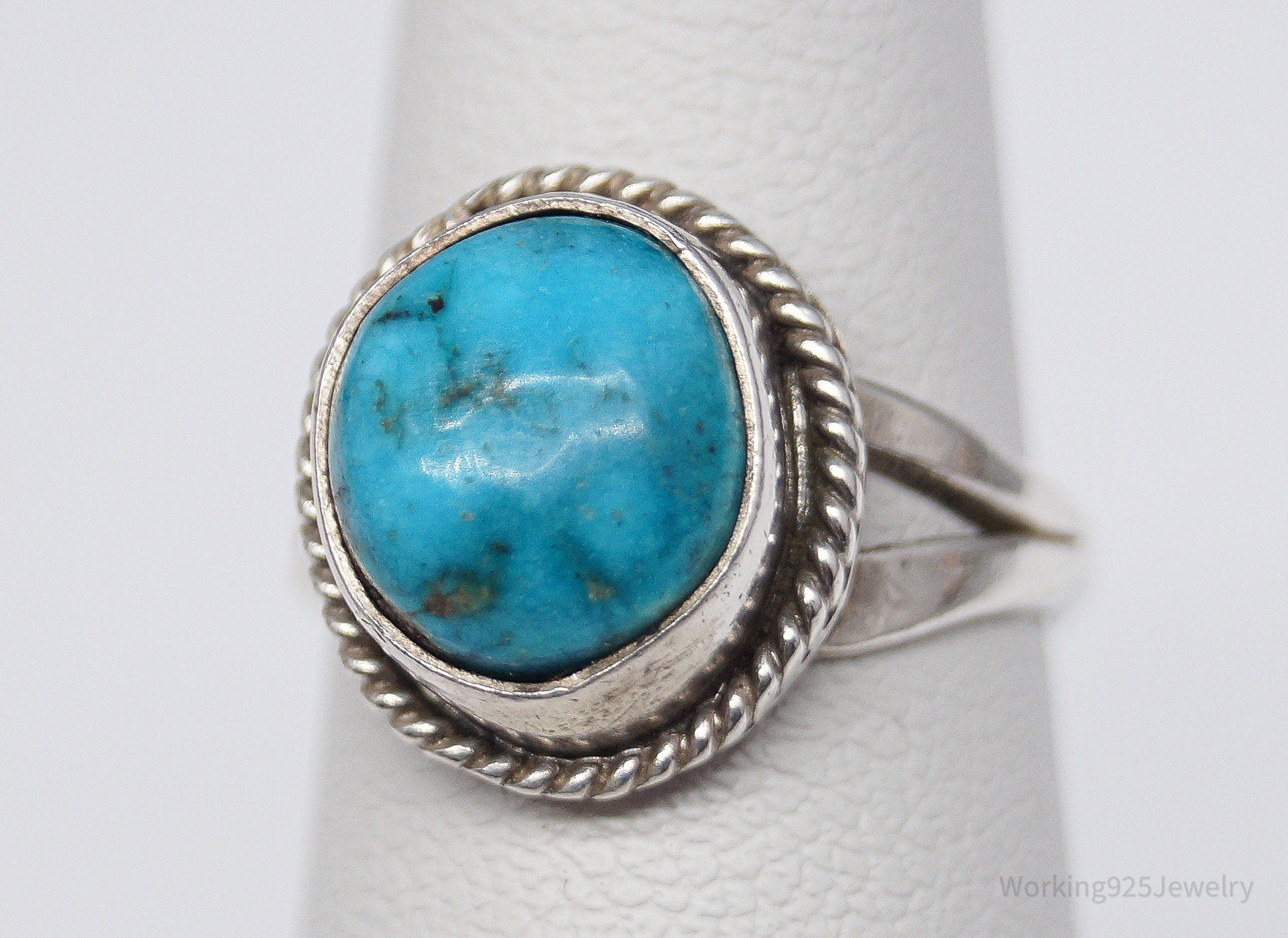 Vintage Native American Turquoise Unsigned Silver Ring - Size 2.75