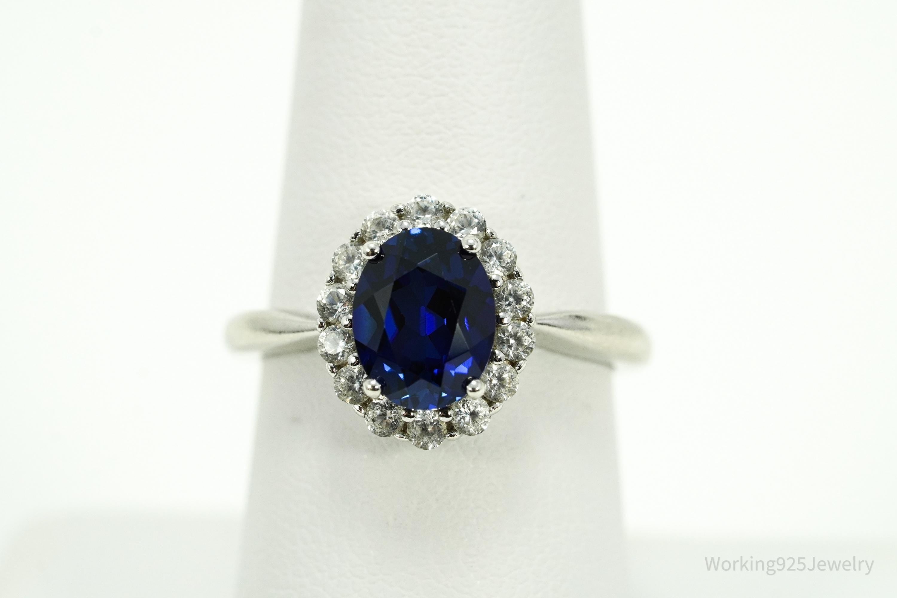 Vintage SAI Blue & White Sapphire Sterling Silver Ring - Size 8.25