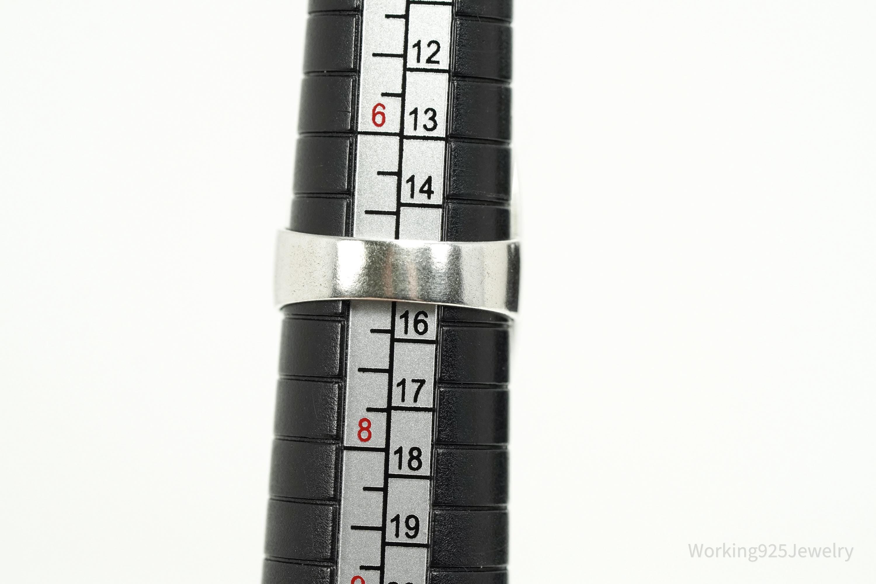 Vintage Large Green Stone Sterling Silver Ring - Size 7