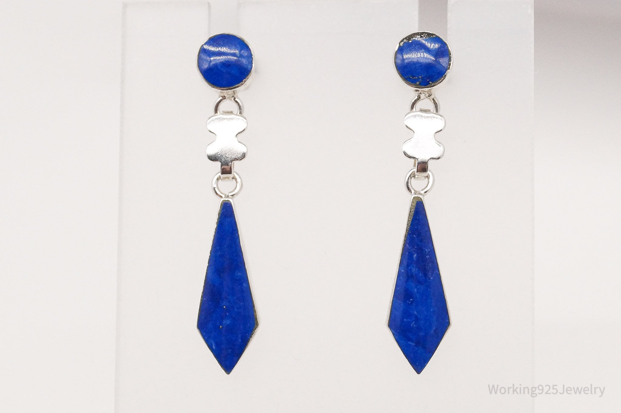 Vintage Lapis Lazuli Sterling Silver Drop Earrings