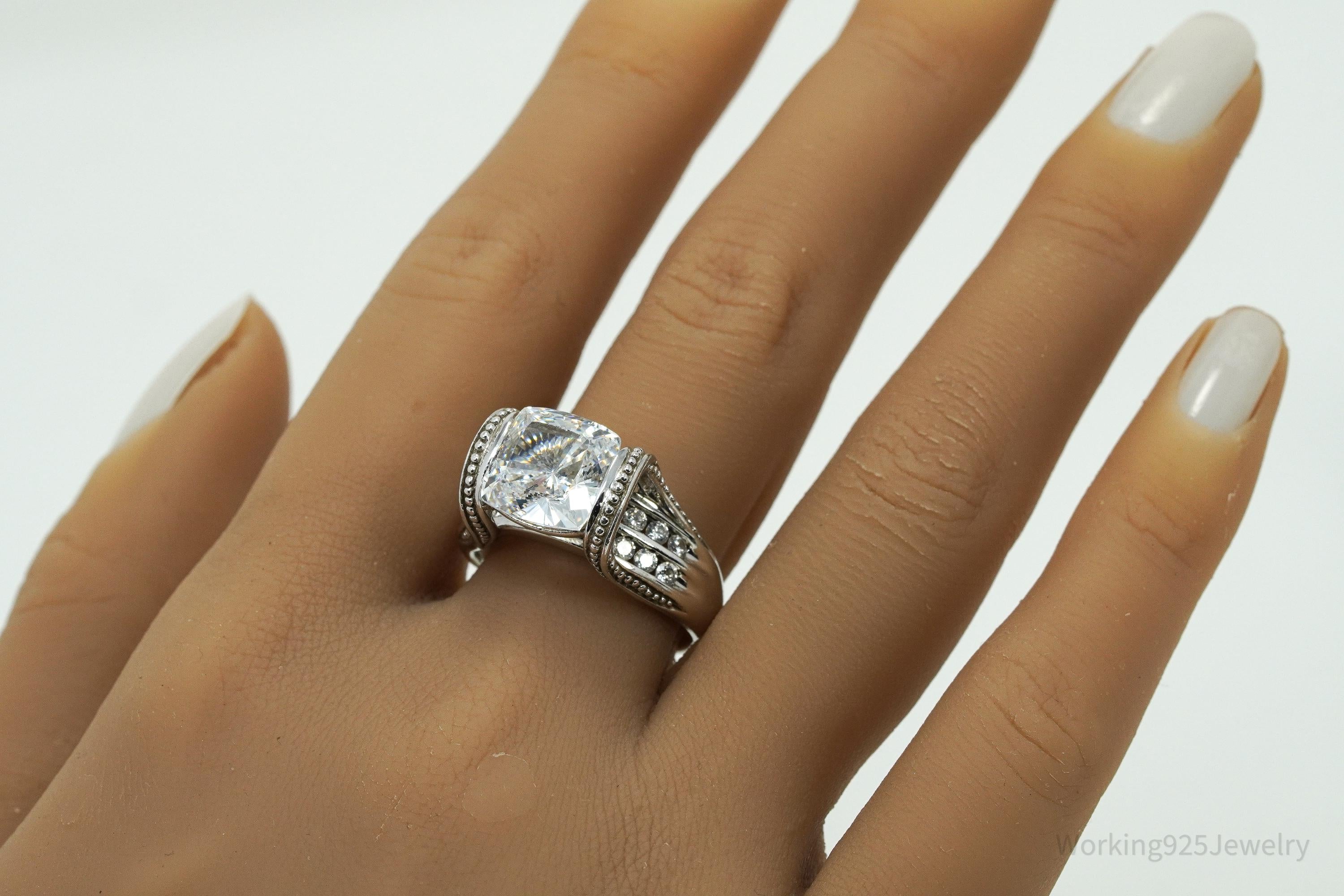 Vintage MEDA Large Cubic Zirconia Sterling Silver Ring Size 9