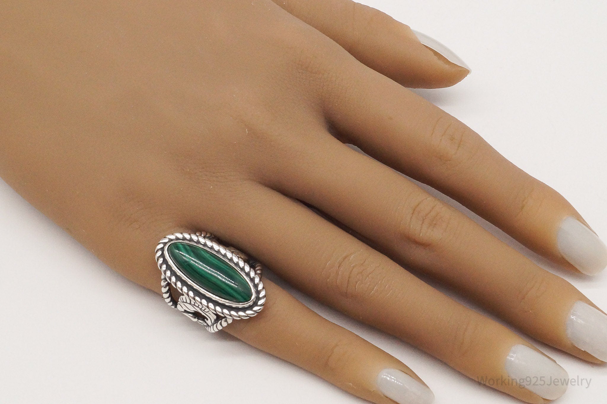 Vintage Carolyn Pollack Relios AW Malachite Sterling Silver Ring - Size 5