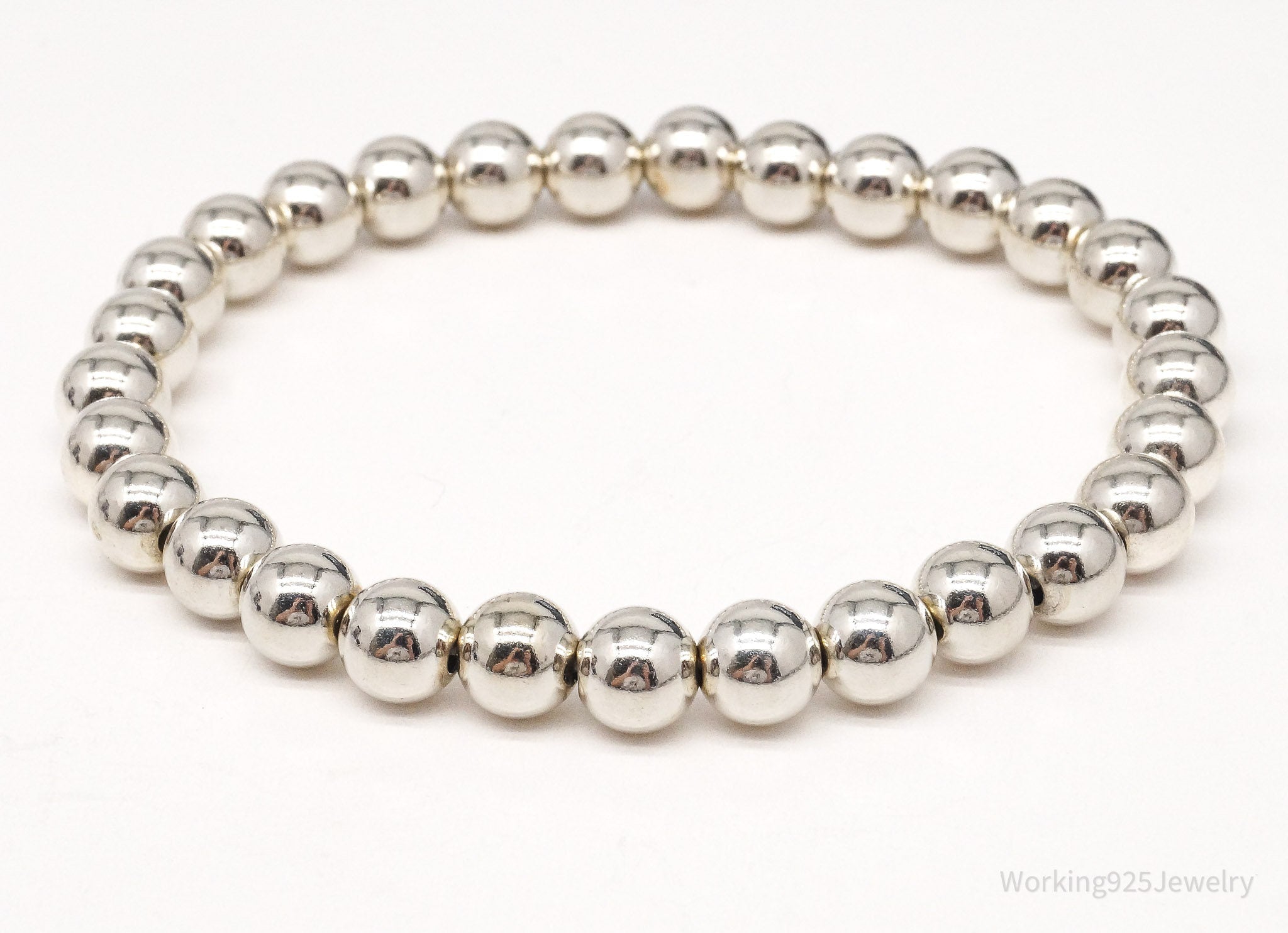 Vintage Ball Beaded Silver Elastic Bracelet