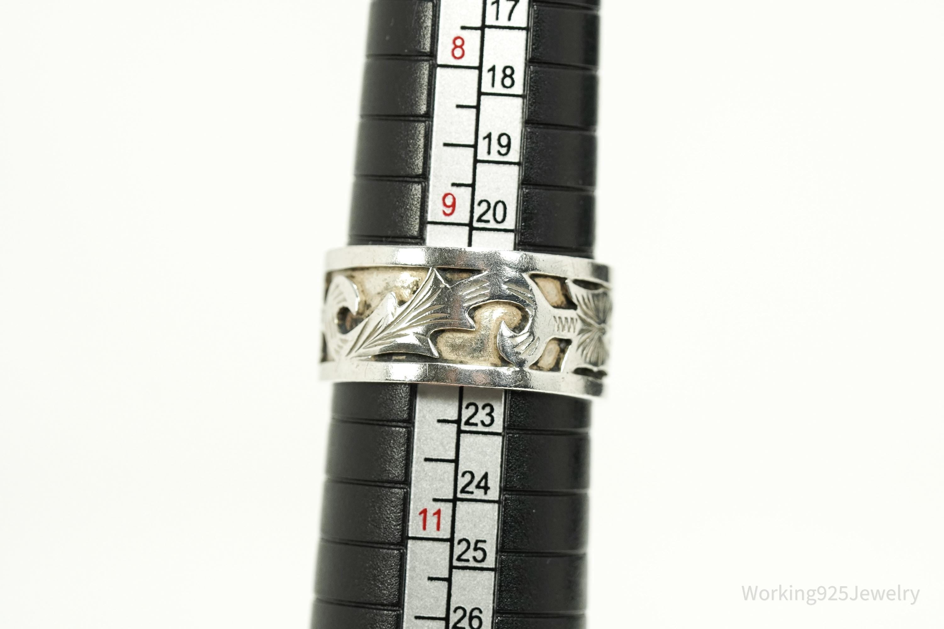 Vintage Mexican Style Sterling Silver Band Ring - Size 10