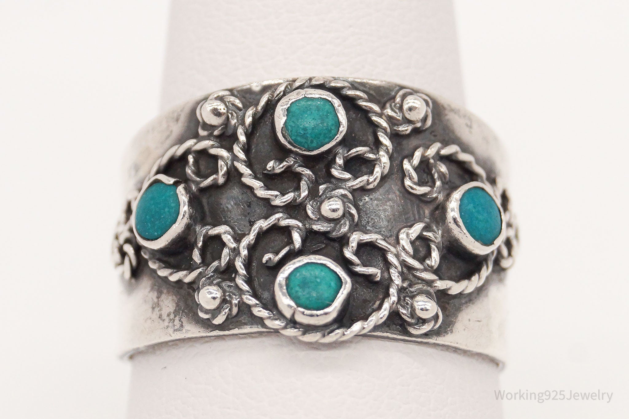 Vintage Mexico Blue Stone Sterling Silver Ring - Size 8.5 Adjustable