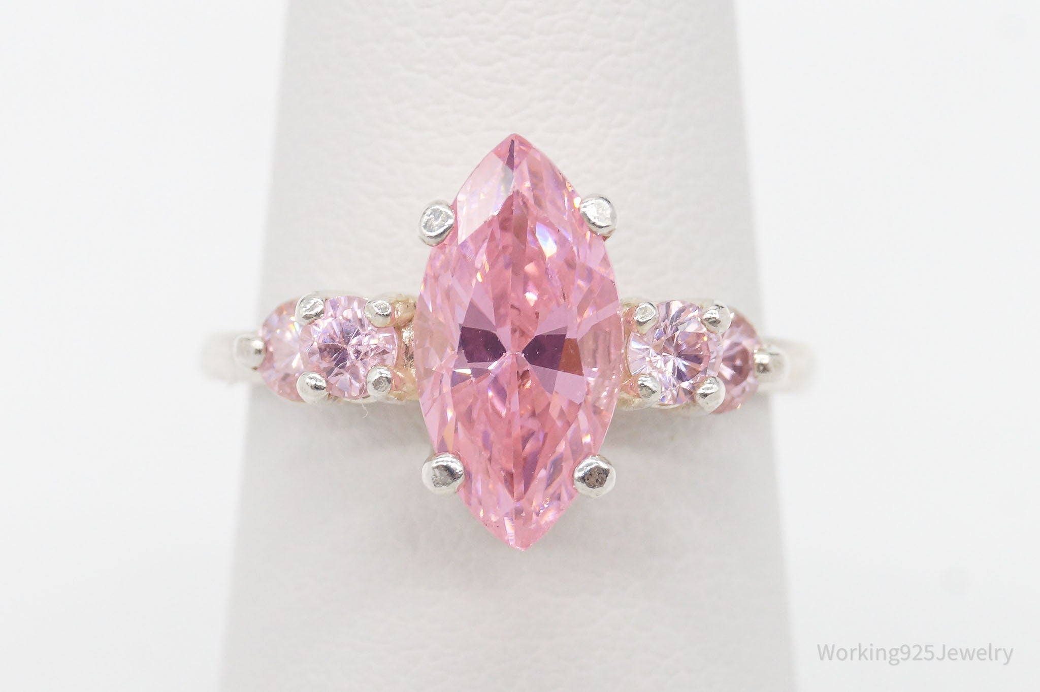 Vintage Pink Cubic Zirconia Sterling Silver Ring - Size 6.5