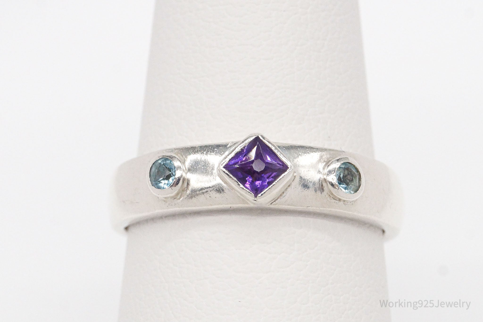 Vintage Blue Topaz Amethyst Sterling Silver Ring - Size 7