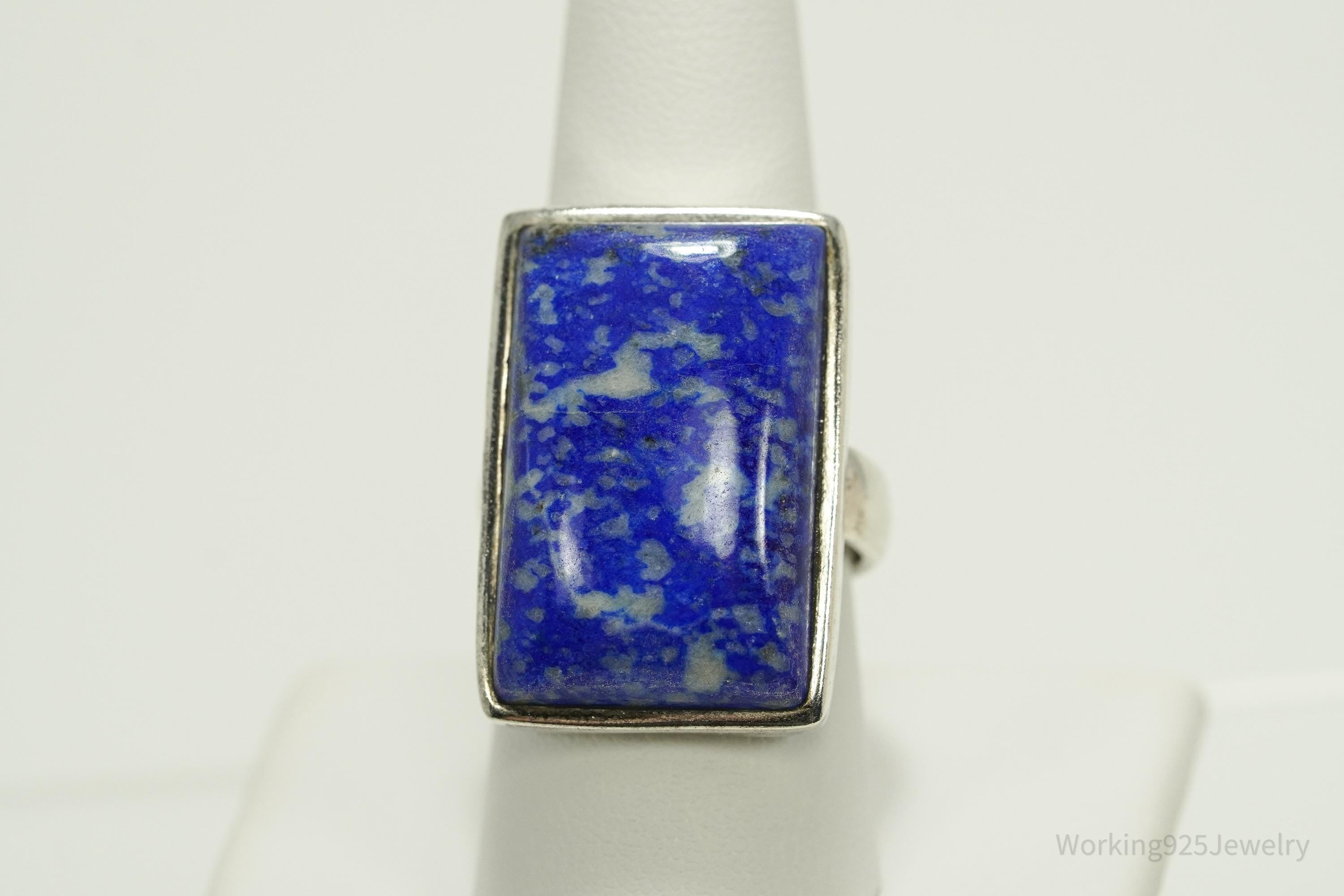 Vintage Large Lapis Lazuli Sterling Silver Ring - Size 10.25