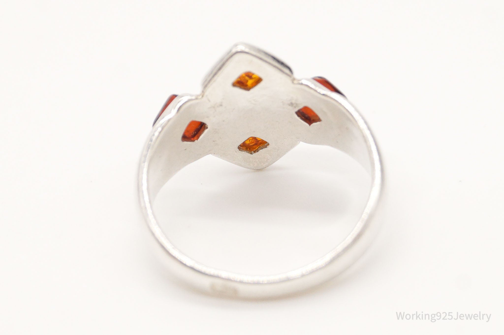 Vintage Modernist Amber Sterling Silver Ring - Size 6.5