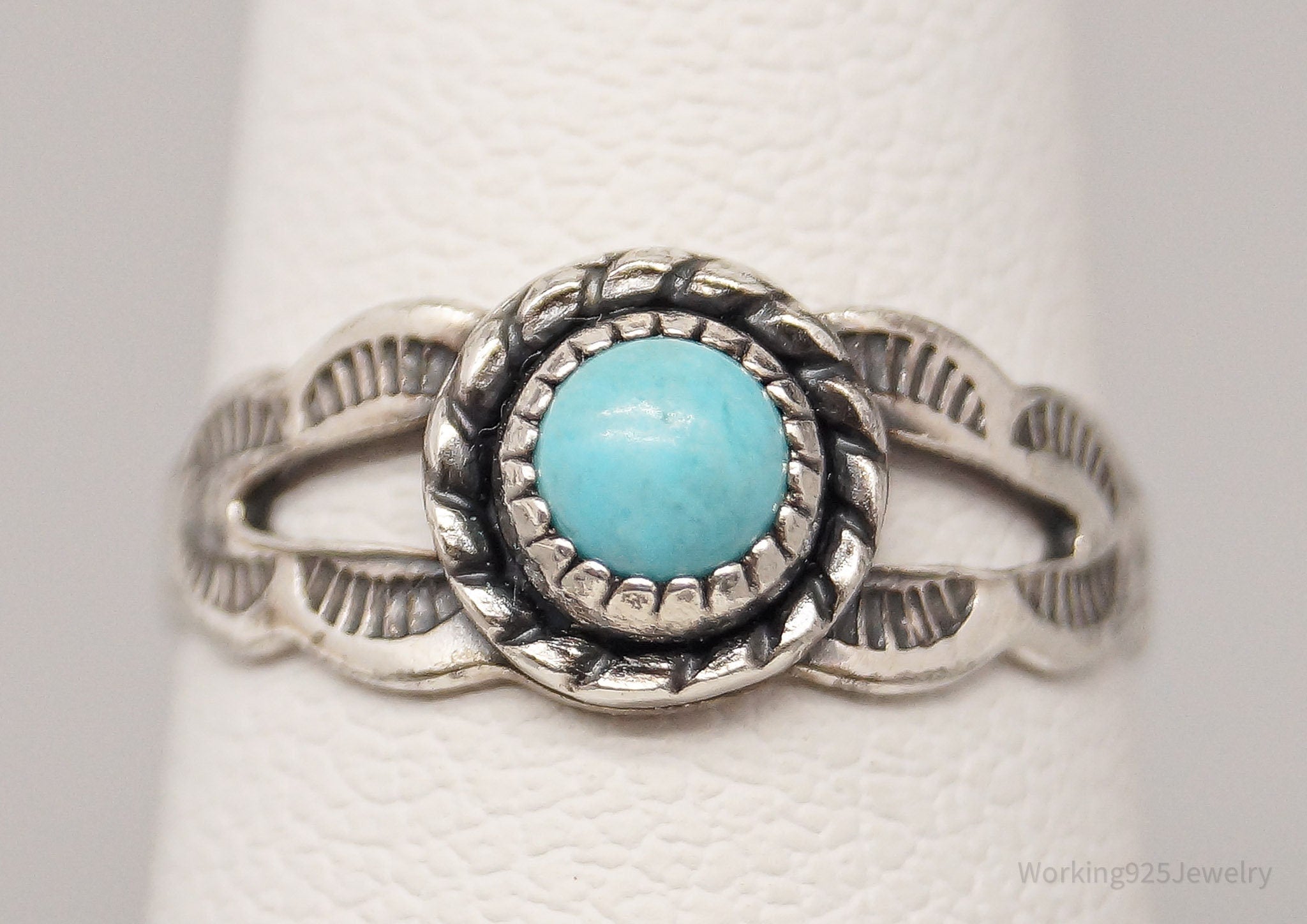 Vintage Native Bell Trading Post Turquoise Sterling Silver Ring - Size 3