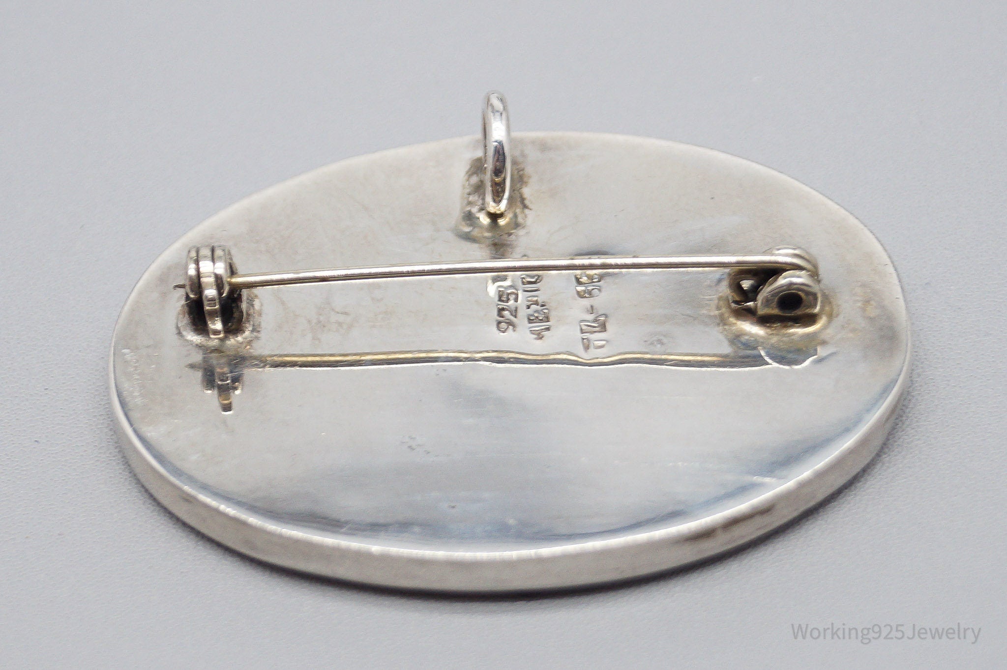 Large Vintage Mexican Paua Abalone Shell Sterling Silver Brooch Pin Pendant