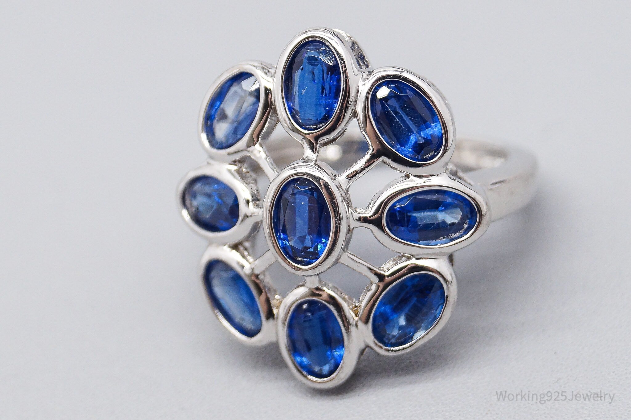 JTV TGGC Lab Blue Spinel Rhodium Over Sterling Silver Ring Size 6.75