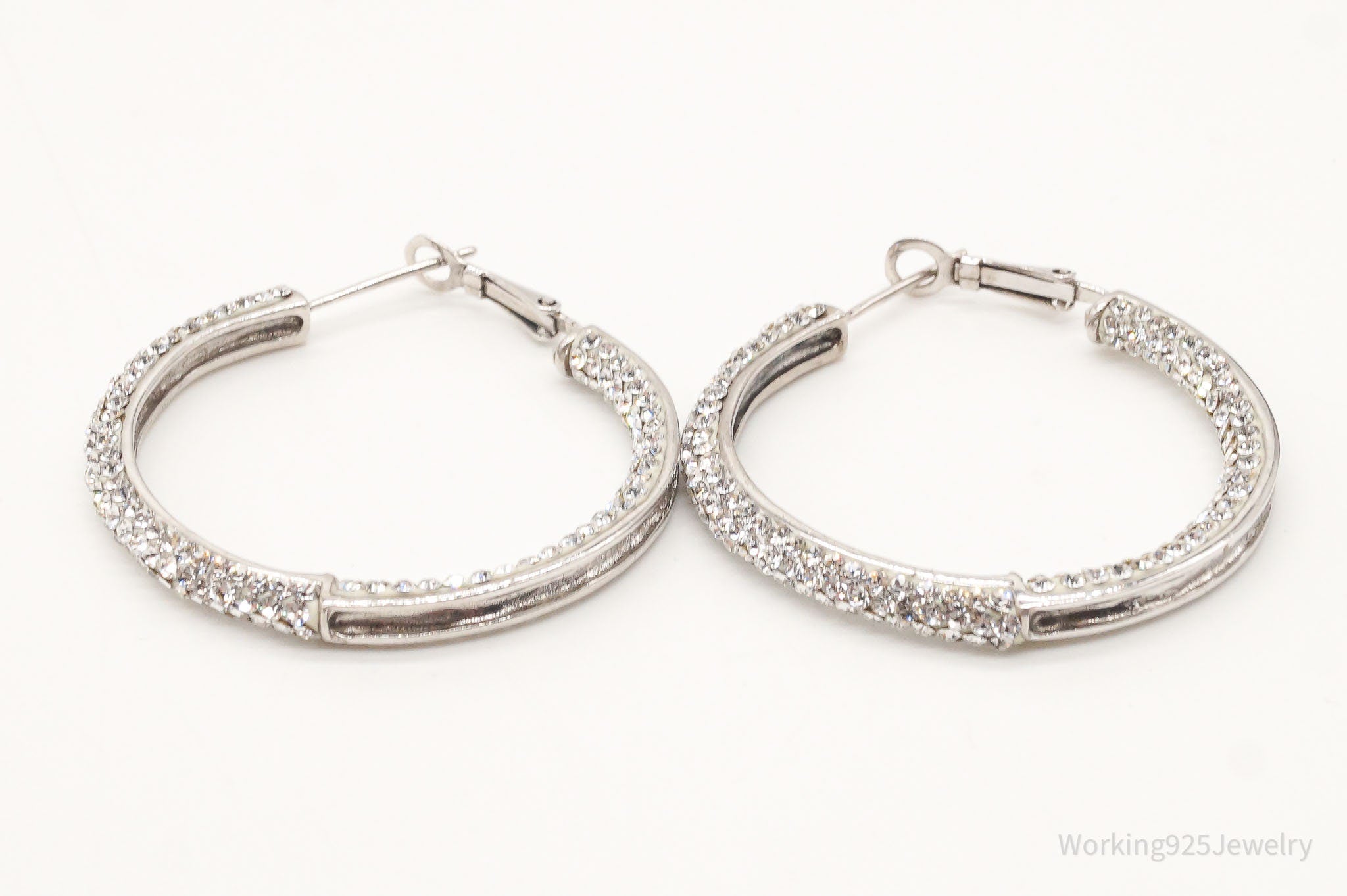 Vintage Swarovski Crystal Sterling Silver Hoop Earrings