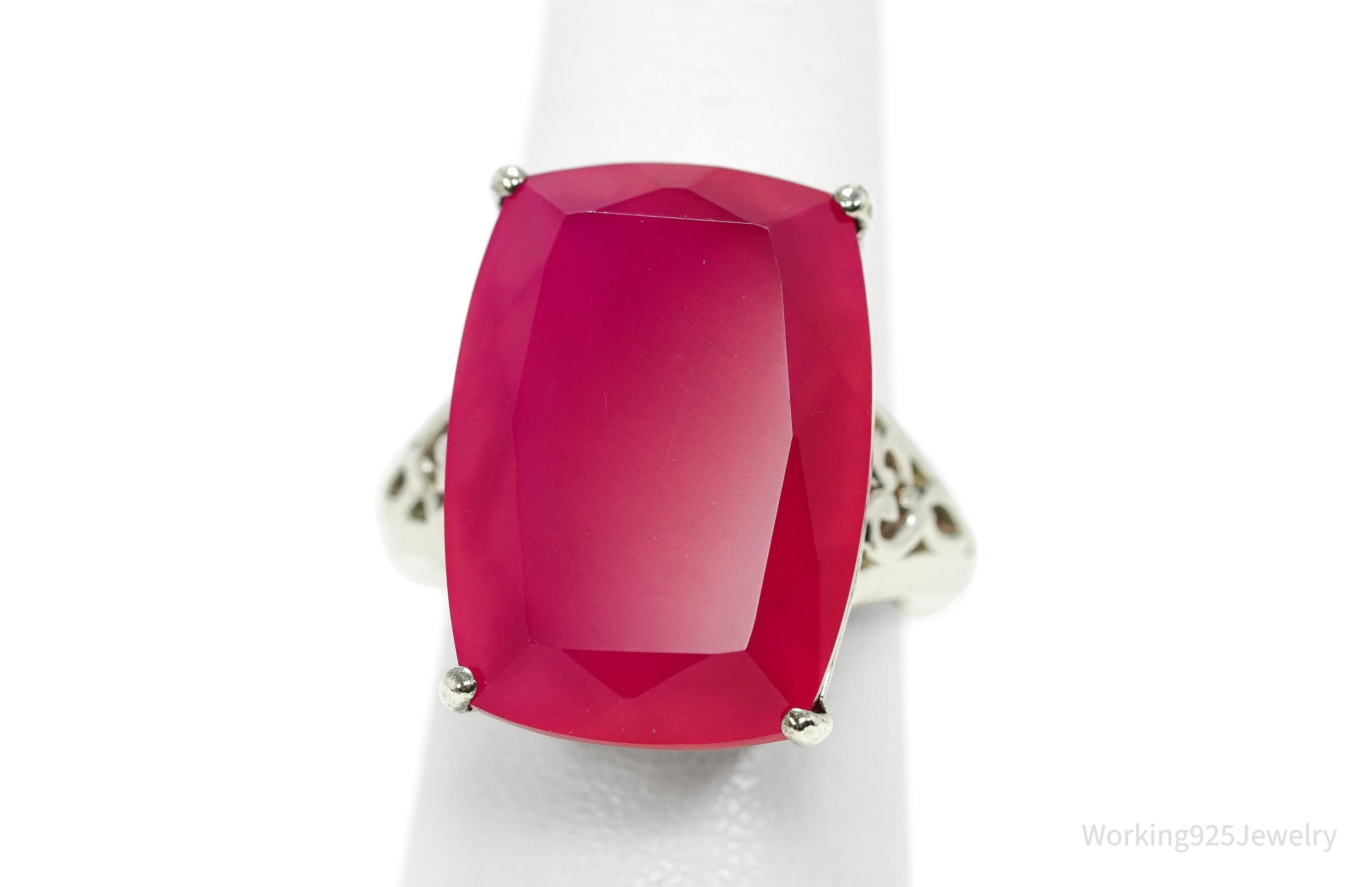 GIE Large Pink Onyx Sterling Silver Ring - Size 5