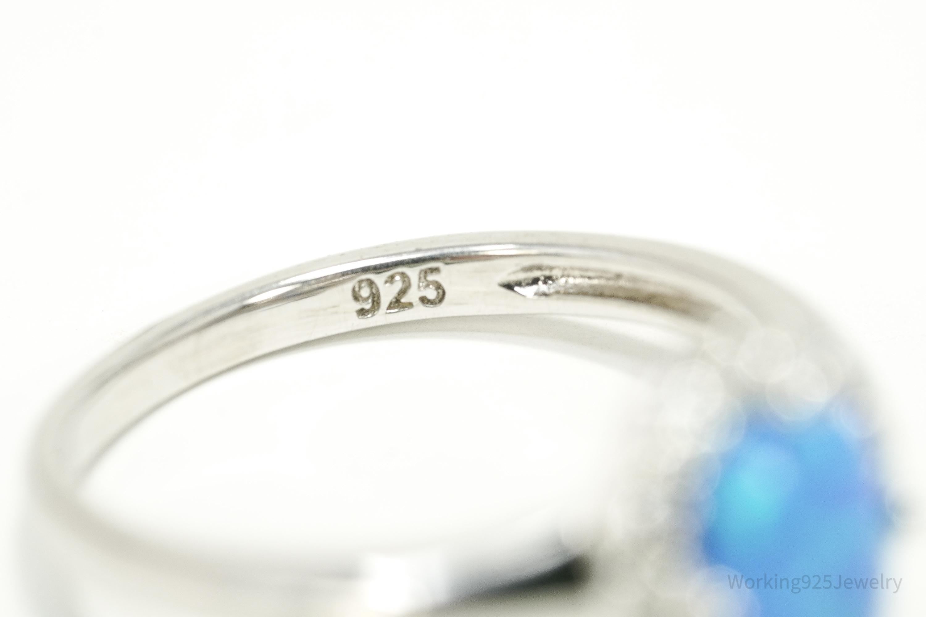 Vintage Opal & Cubic Zirconia Sterling Silver Ring - Size 7