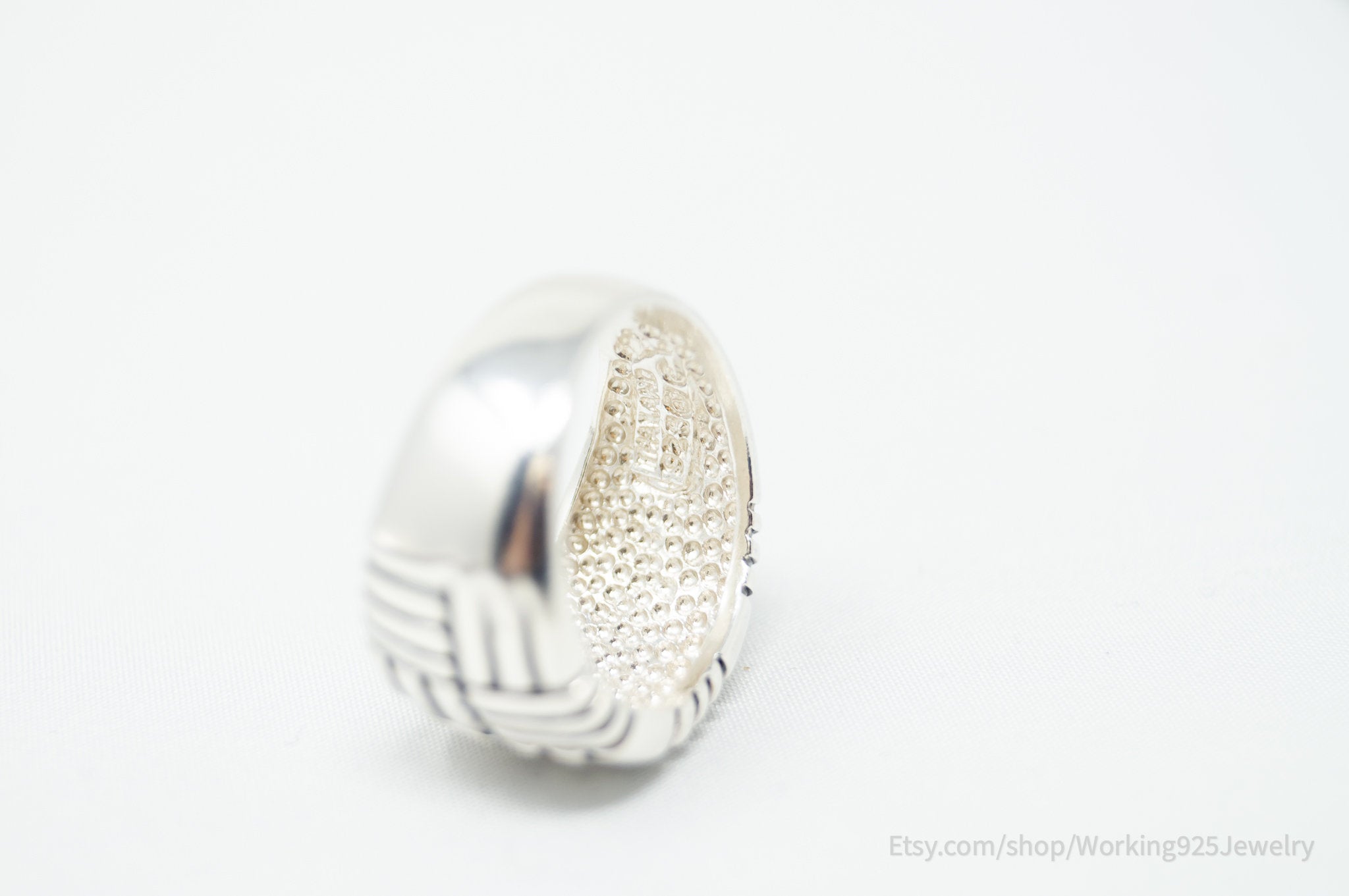 Vintage Modern Sleek Basket Weave Western Ring Sterling Silver - Size 6.75