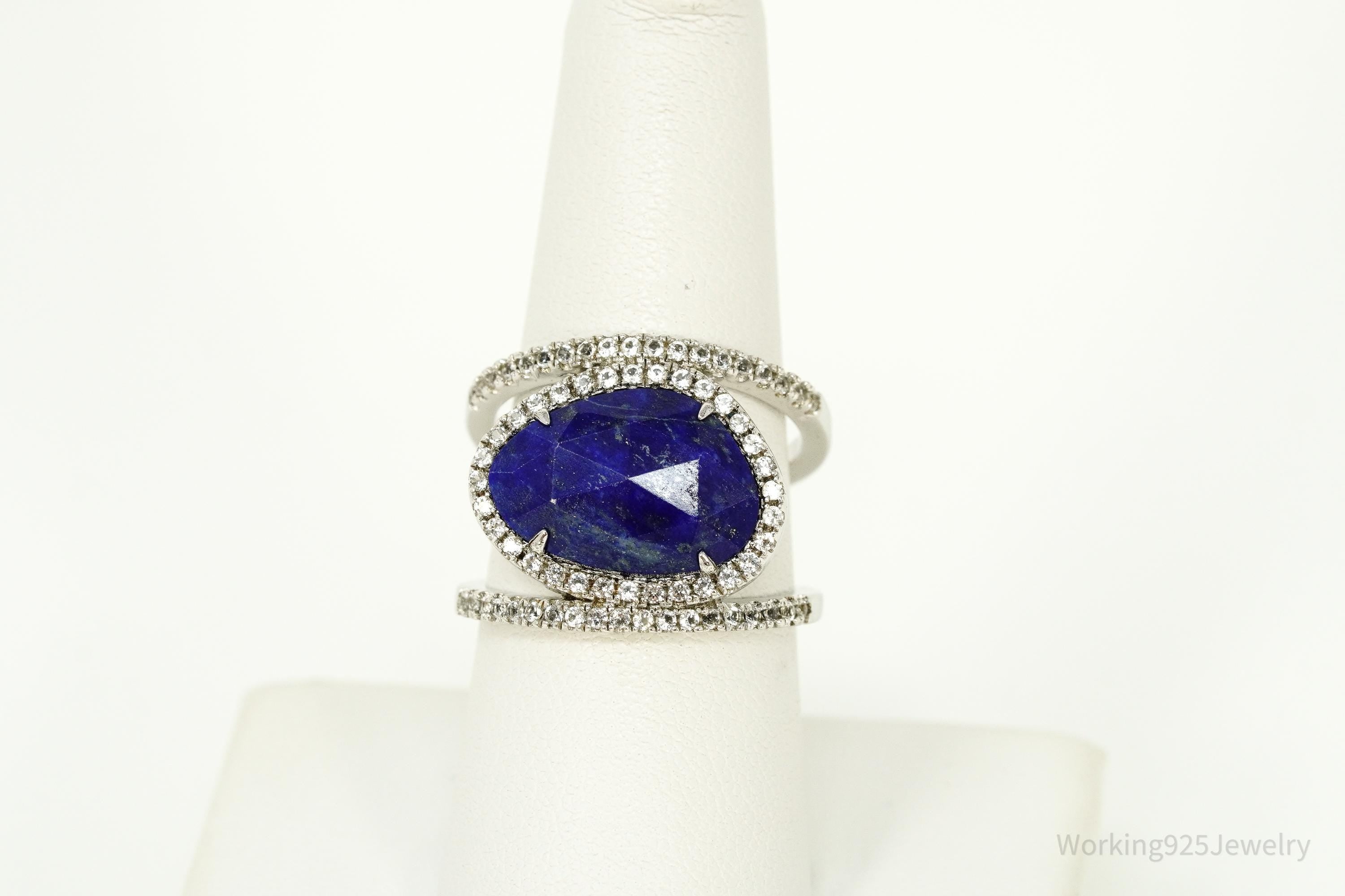 Vintage JCM Lapis Lazuli & Cubic Zirconia Sterling Silver Ring - Size 8