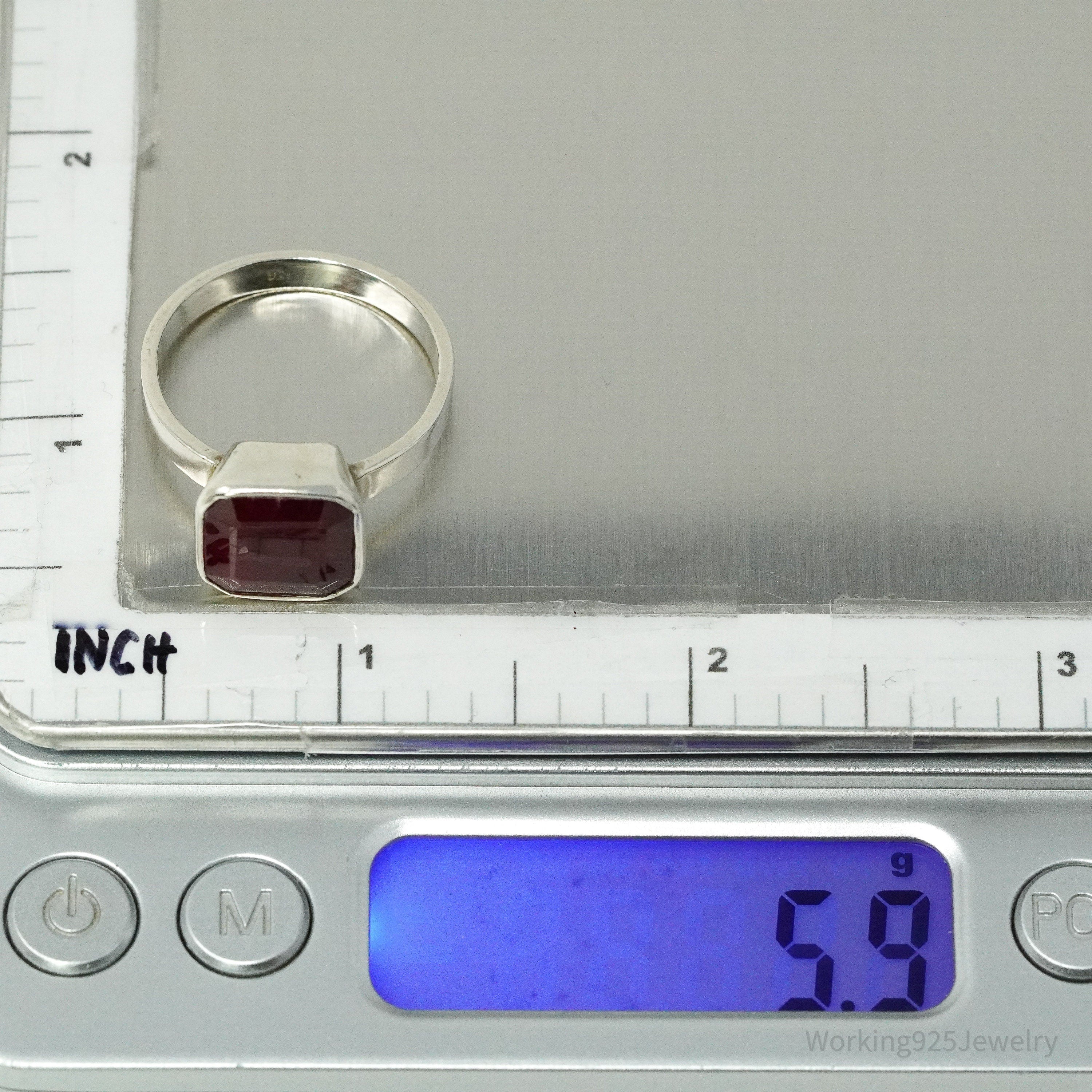 Vintage Ruby Sterling Silver Ring - Size 10.75