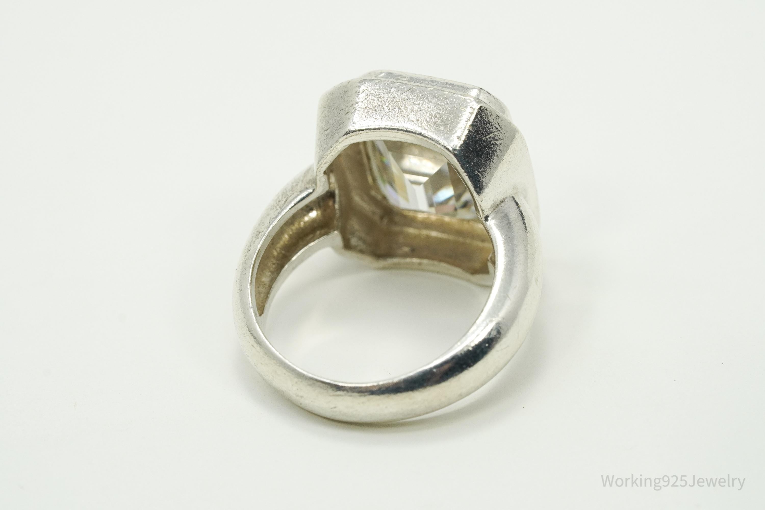 Vintage Large Diamonique DQCZ Sterling Silver Ring - Size 6