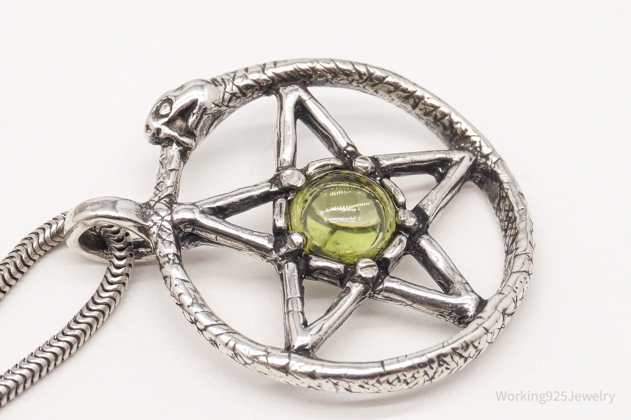 Vintage Ouroboros Peridot Sterling Silver Necklace 18"