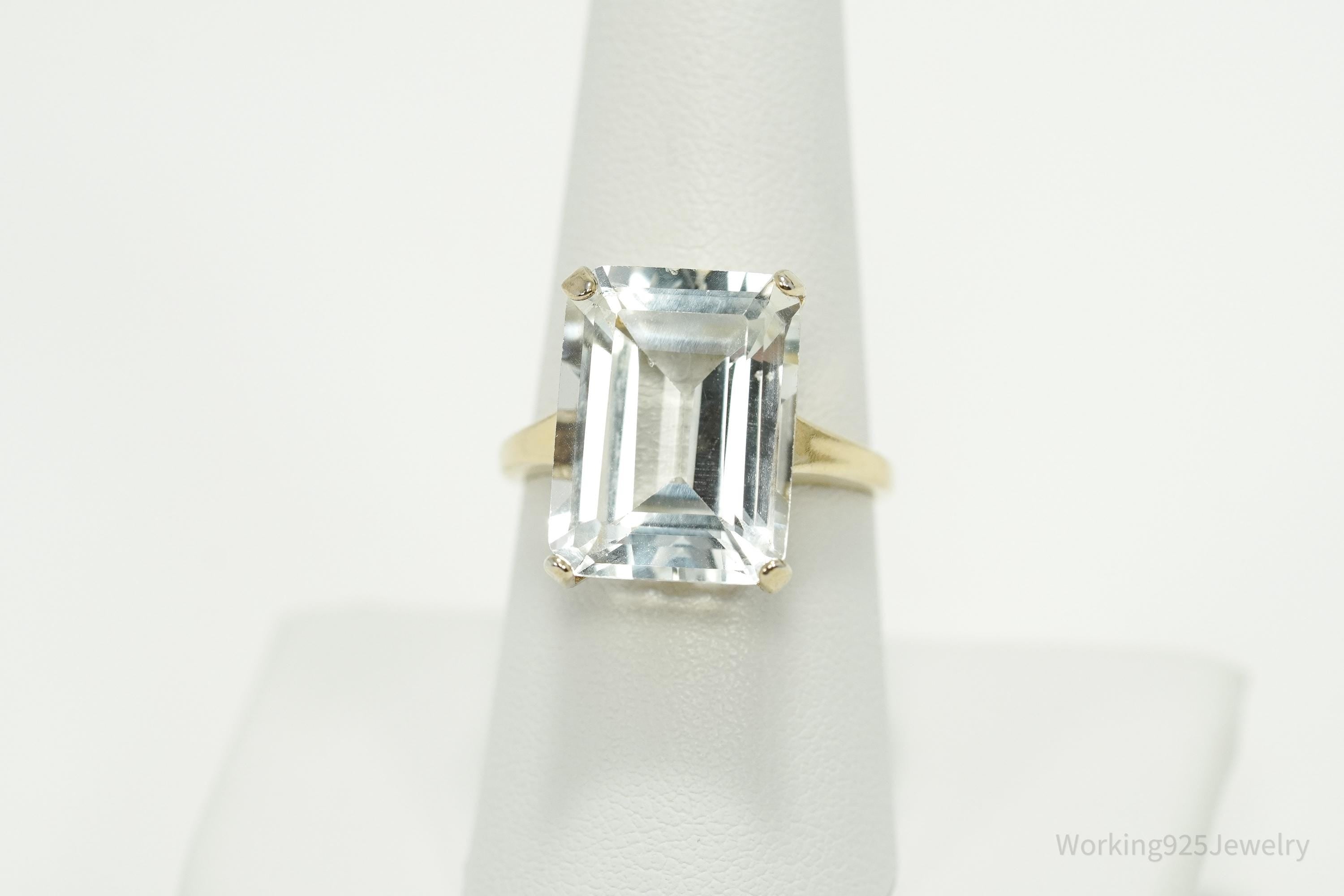 Vintage UTC Large Cubic Zirconia Gold Vermeil Sterling Silver Ring - Size 8