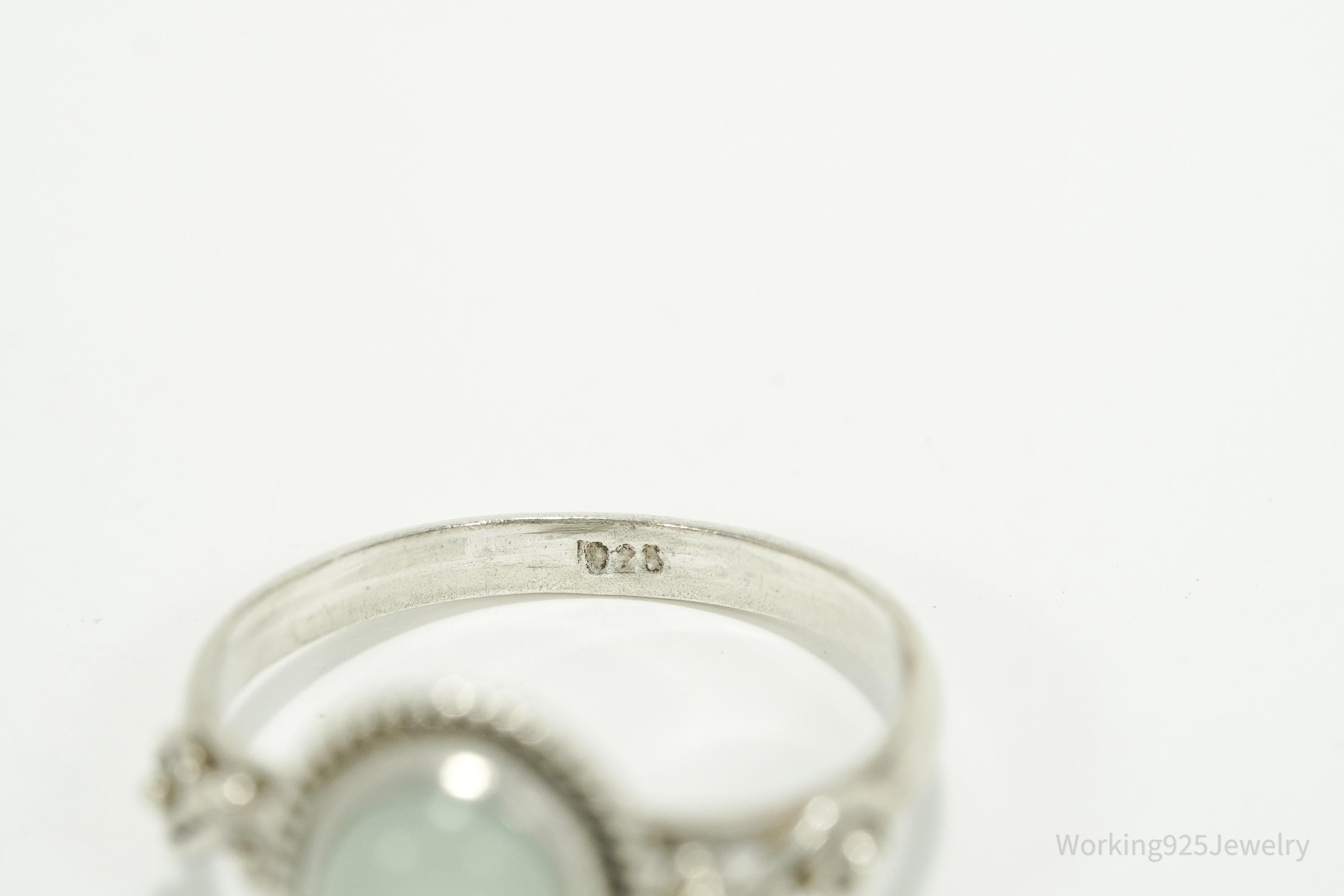 Vintage Aqua Chalcedony Sterling Silver Ring - Size 9