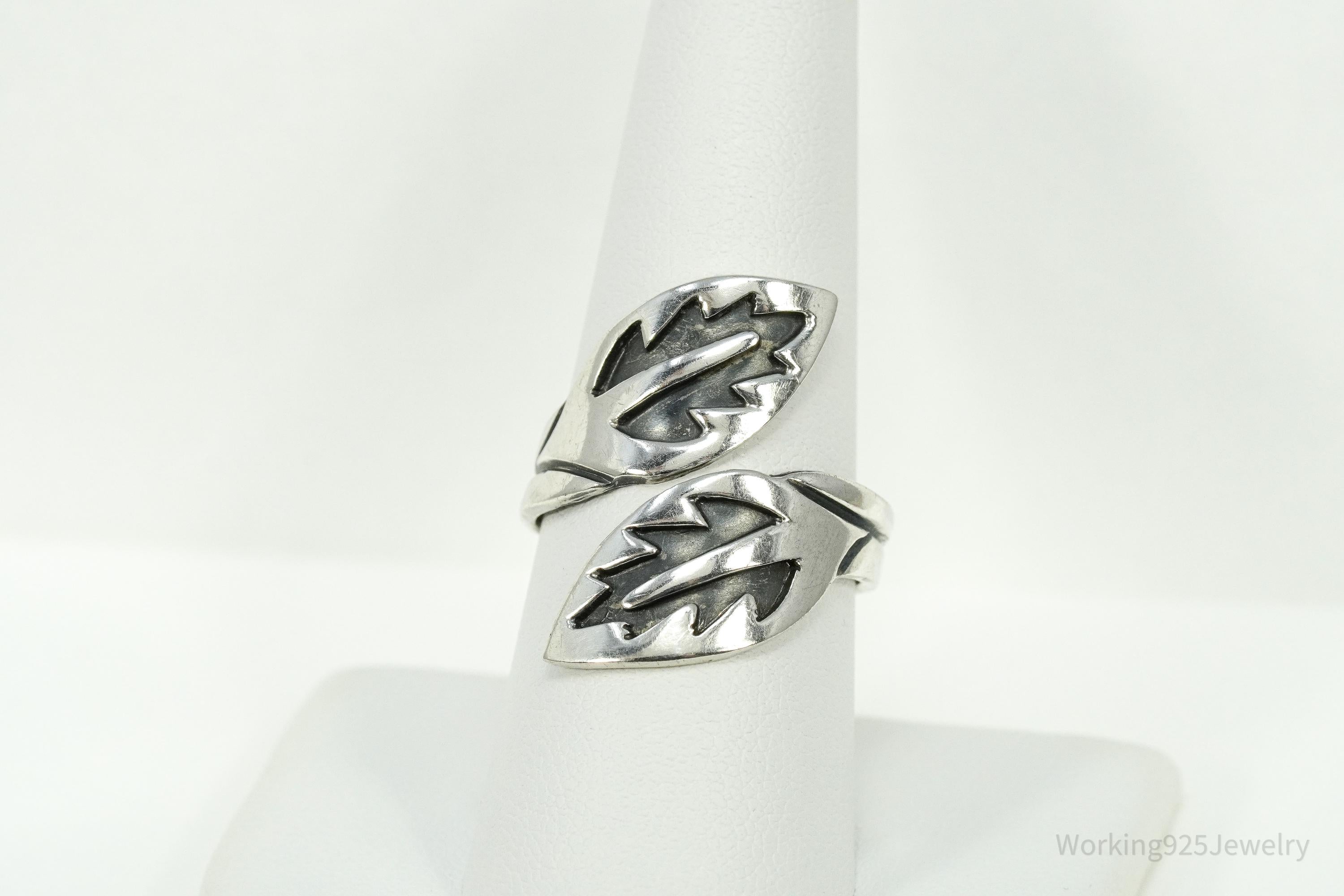 RARE Vintage Mexico Modernist Los Ballesteros Sterling Silver Wrap Ring - Size 9.25