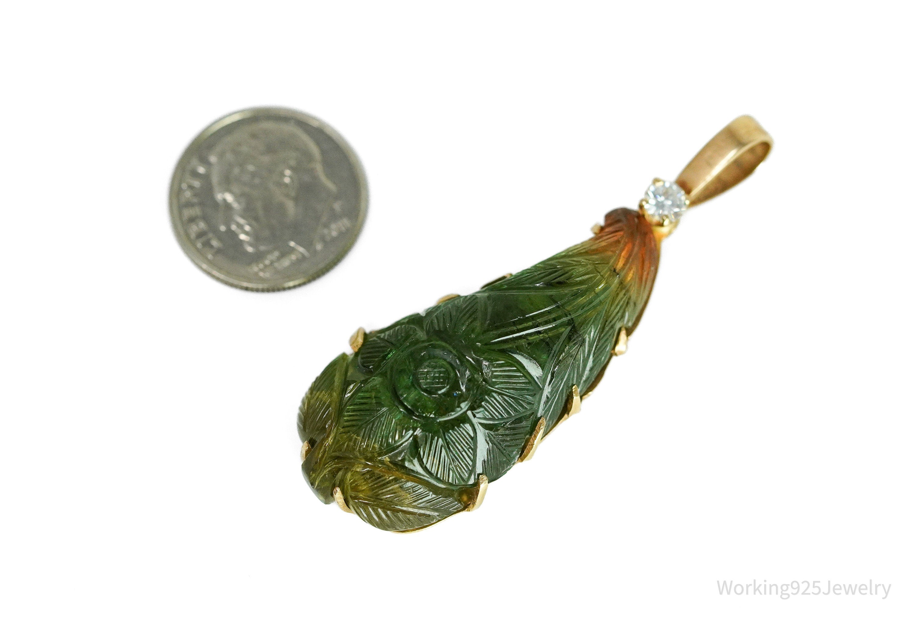 Diamond & Natural Tourmaline 14K Yellow Gold Necklace Pendant