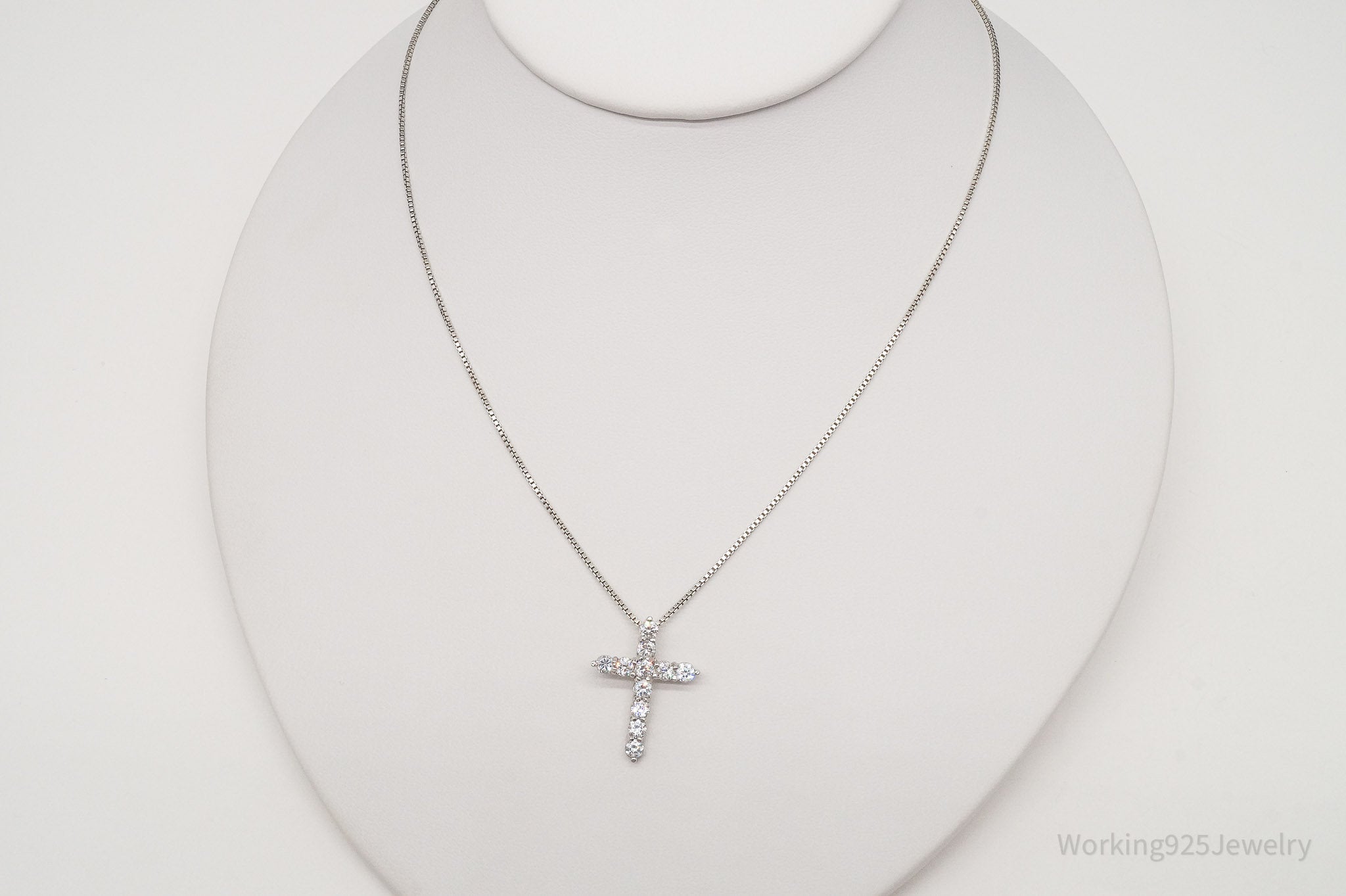 Vintage Cubic Zirconia Cross Sterling Silver Necklace 16"