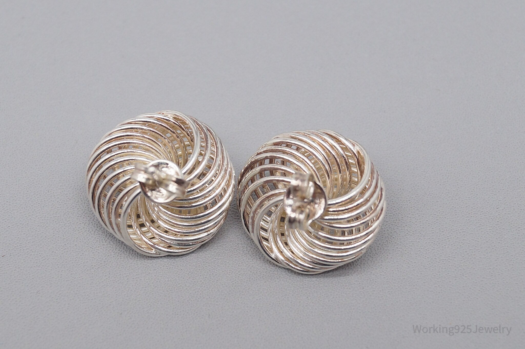 Vintage Sleek Modernist Style Spiral Knot Sterling Silver Earrings