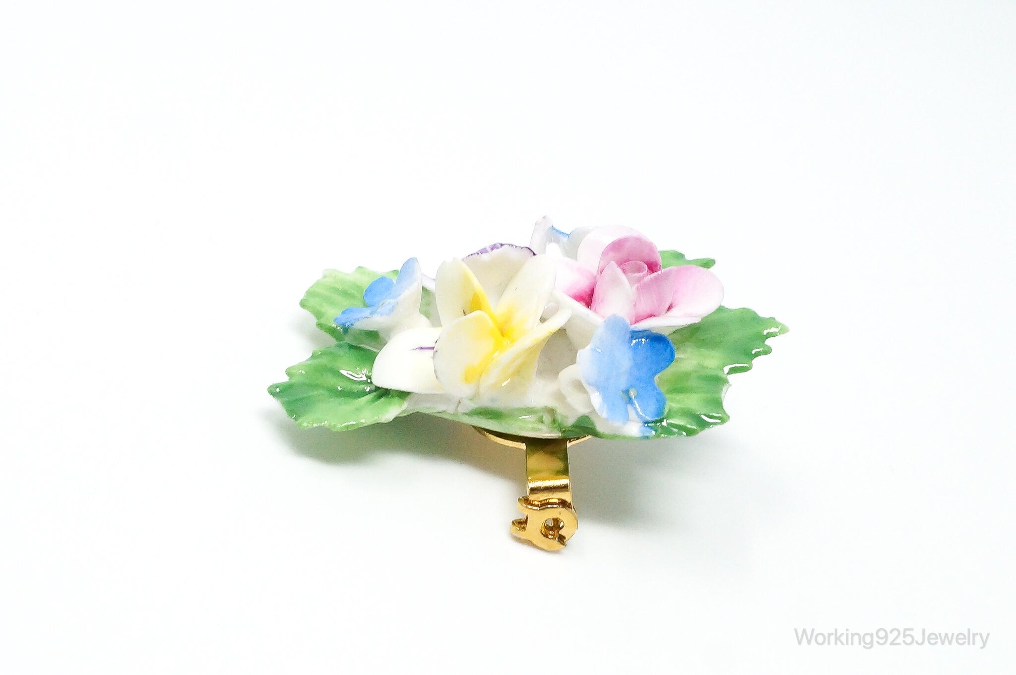 Vintage Porcelain Flowers Made In England Pin Brooch